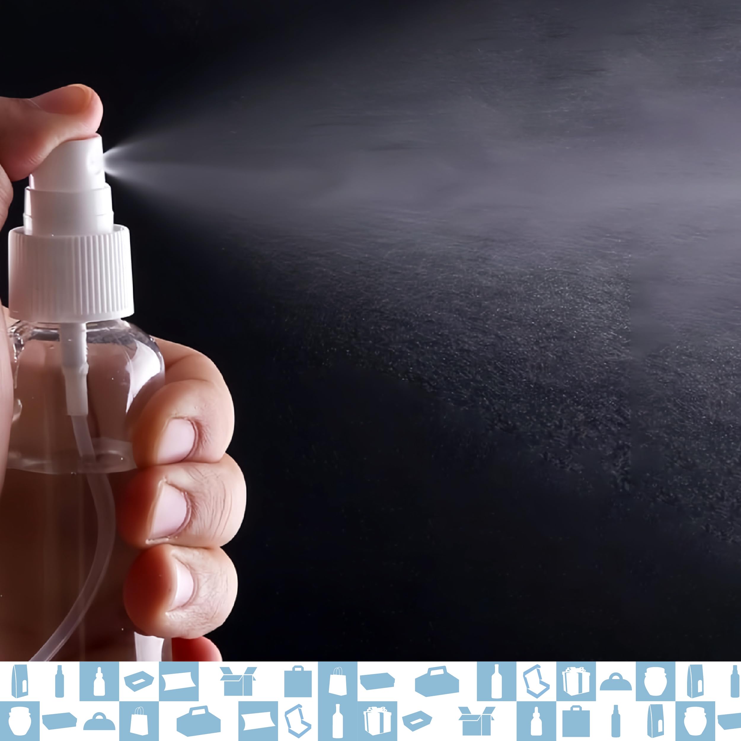 Espirito Rebelde Confezione da 100 flaconi spray vuoti in plastica trasparente da 75 ml, flaconi spray riutilizzabili per cosmetici, profumi, oli essenziali, viaggi, spray