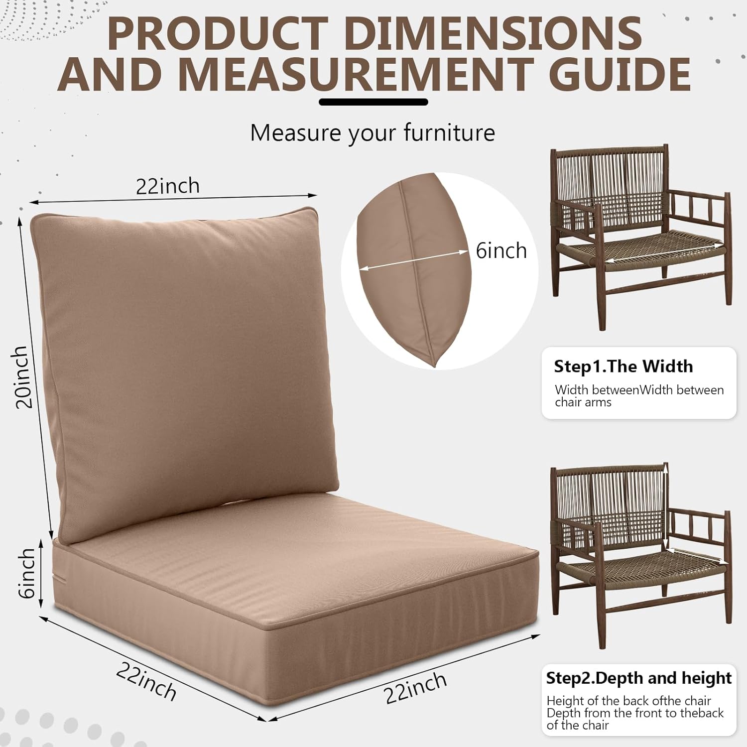 22" x 22" x 6" outdoor deep seat cushions set - 4 set waterproof & fade resistant patio furniture replacement cushions, non-slip outdoor cushions fit loveseats, couches, chairs, and sofas sand 22" x 22" x 6"-4 set