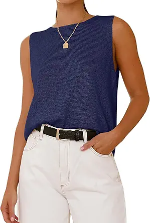 BTFBM Women's Sleeveless Sweater Vest 2025 Summer Crew Neck Ribbed Knit Lightweight Pullover Casual Loose Fit Tank Tops