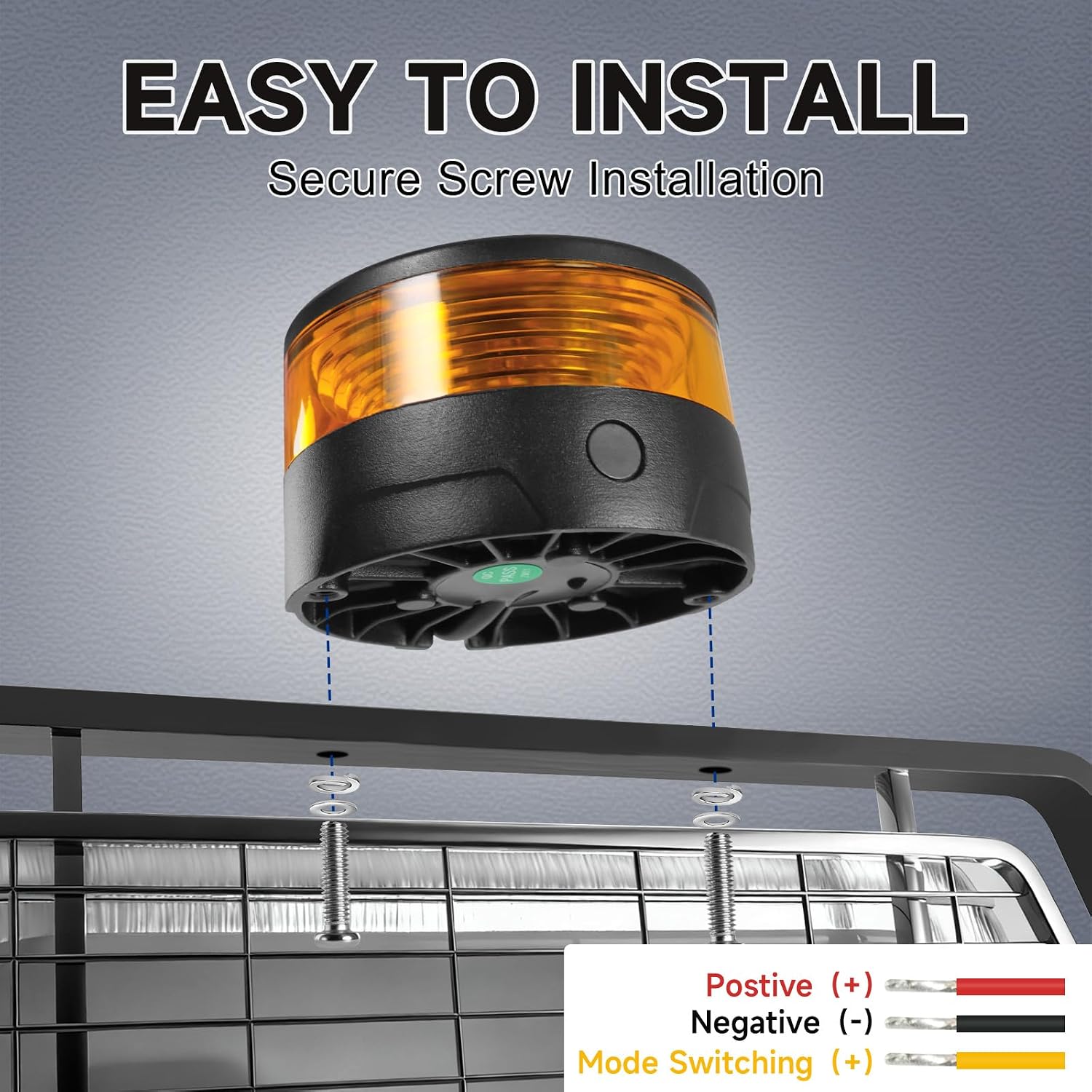 AgriEyes Amber LED Beacon Light for Trucks, Screw Mount Strobe Lights with Auto Memory Function, Portable Emergency Safety Mini Warning Light with Rotating Flashing for Postal Car Snowplow UTV IP67
