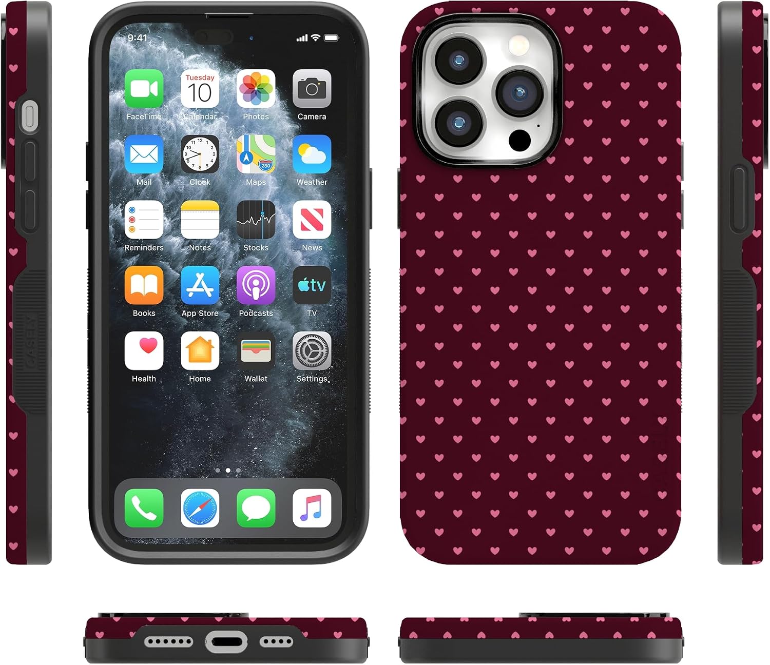 Casely iPhone 14 Pro Max Case | Heart Noir | Tiny Hearts | Bold Protective Design | MagSafe Compatible Design