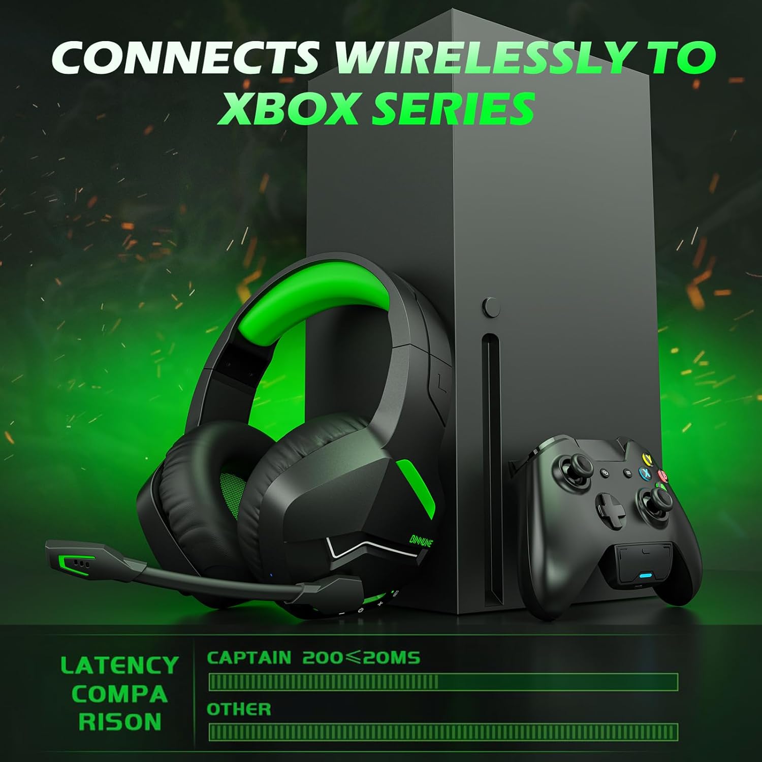 BINNUNE Wireless Gaming Headset for Xbox Series X/S, Xbox One, PS5, 120H Ultra-Long Battery, Bluetooth 5.3 Gaming Headphones with Noise-Canceling Mic, Comfortable Over-Ear Headphones,Green - Image 2