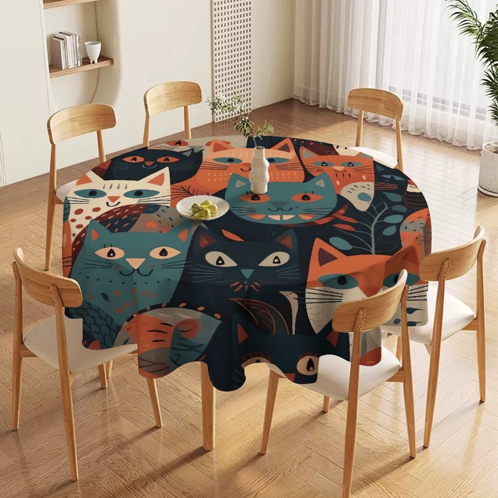 Nappe ronde motif chat insolite pour mariage et décoration de table