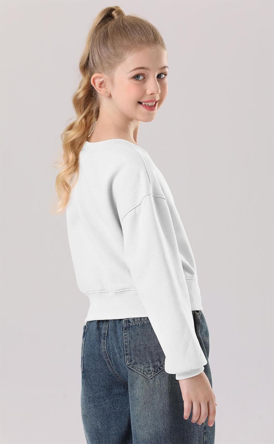 Girls Crew Neck Long Sleeve Cropped Sweatshirts Cute Loose Fit Pullover Tops - Image 4
