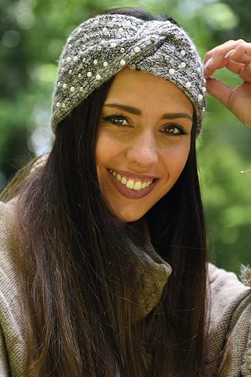 styleBREAKER Dameshoofdband fijn gebreid, licht gevlekt met draaiknoop, warme winterhaarband geweven stof, hoofdband 04026052, Kleur:Donkerblauw