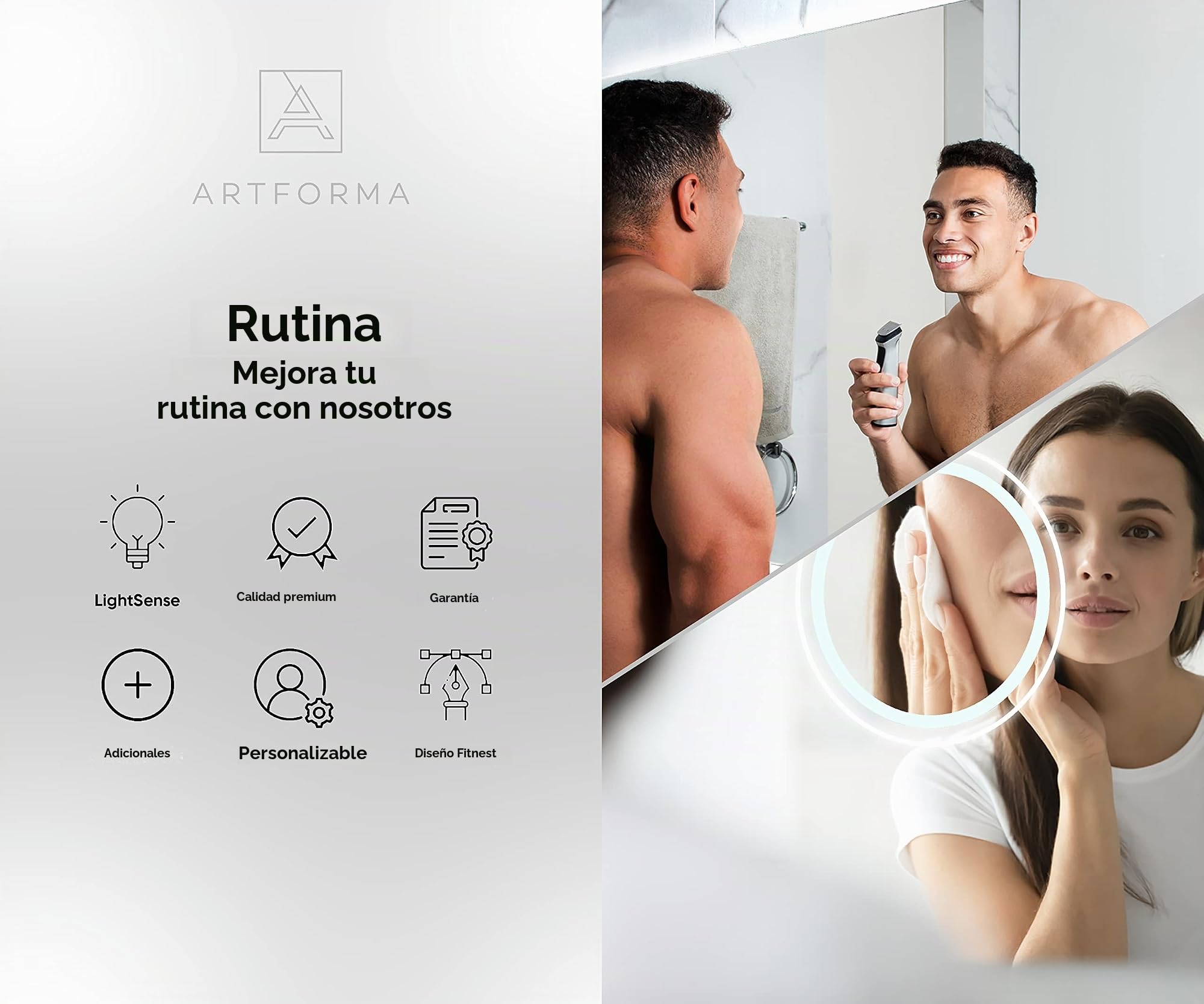 FORAM Espejo de Baño con Iluminación LED - Luz Espejo de Pared con Accesorios - Diferentes tamaños para Baño Dormitorio Maquillaje - L58