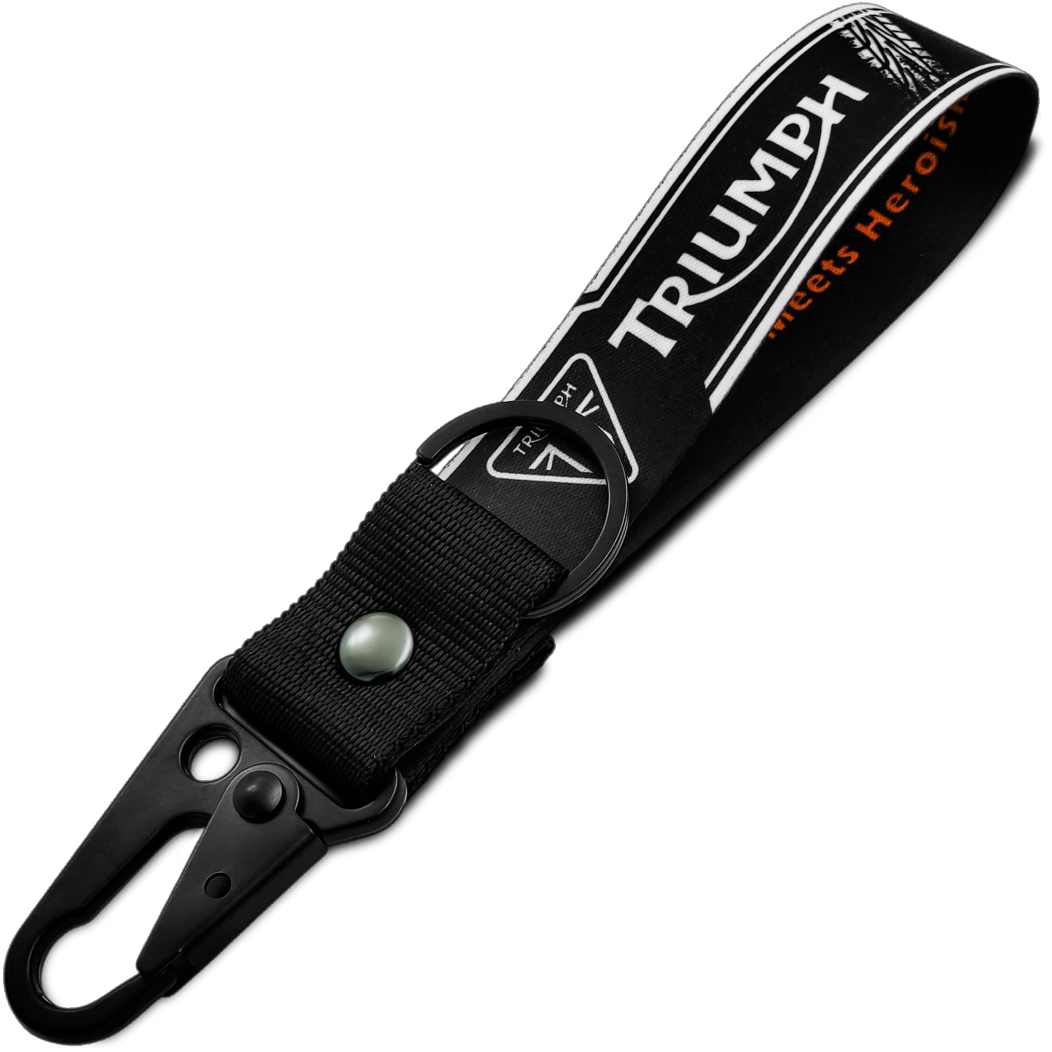 SnapStrap MotoLink Carabiner Keychain Compatible with Triumph Bike Strong Heavy-Duty Metal Clip with Fabric Key Ring Bike Accessory (Gunmetal Black)-image-4