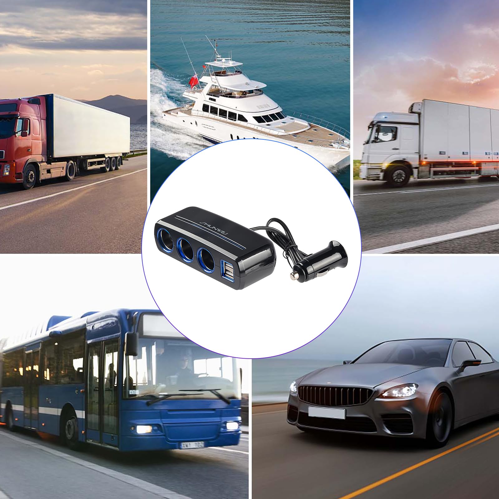 Accendisigari Auto USB 120W: 3 Prese 12V/24V + 2 Porte USB 3A, Ricarica Rapida Con LED, Per Smartphone, GPS, Dash Cam - 5