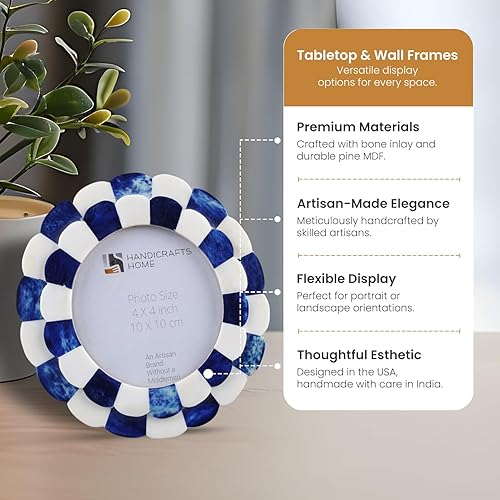 Miniatura 3 de Handicrafts Home Marco de fotos blanco y azul de 4 x 4, marco vintage con incrustaciones de hueso festoneado, marco de fotos hecho a mano para