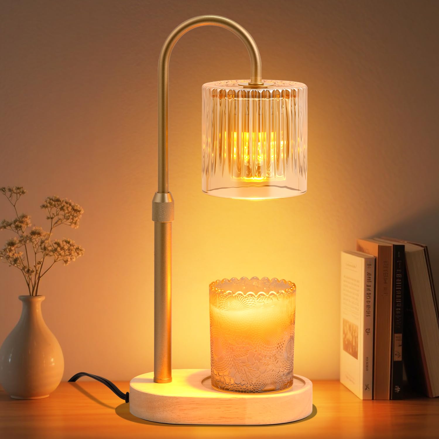 Candle Warmer Lamp with Timer: Modern Style Adjustable Height Candle Warmer Lamp Home Decor Safe Flame Free for Wax Blocks and Jar Candles