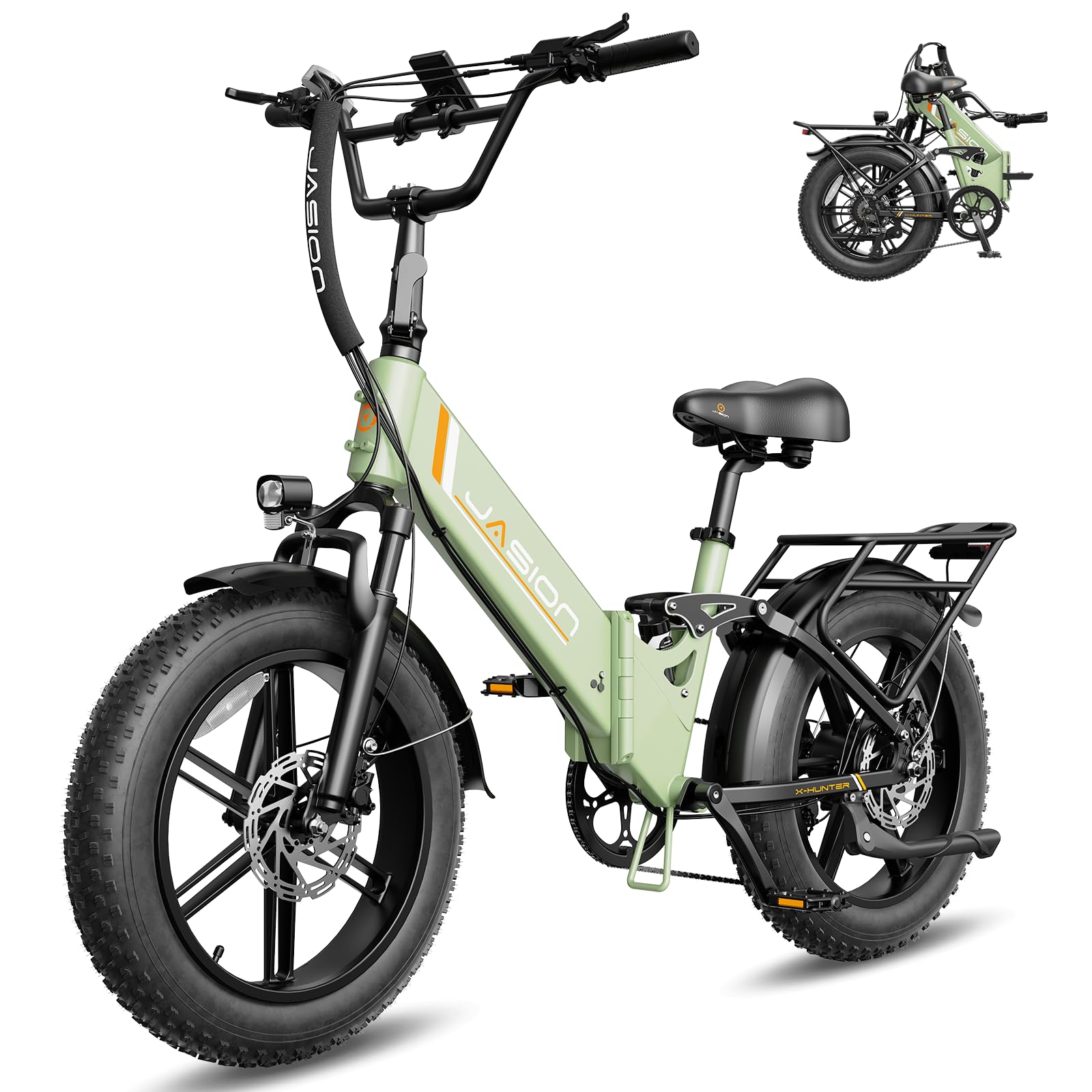 Jasion X Hunter ST Electric Bike for Adults,1400W Peak 20''Fat Tire Foldable E Bikes,Folding Ebike Up to 70 Miles Range 30 MPH Adult Electric Bicycles, 624WH Removable Battery,Certified by UL2849