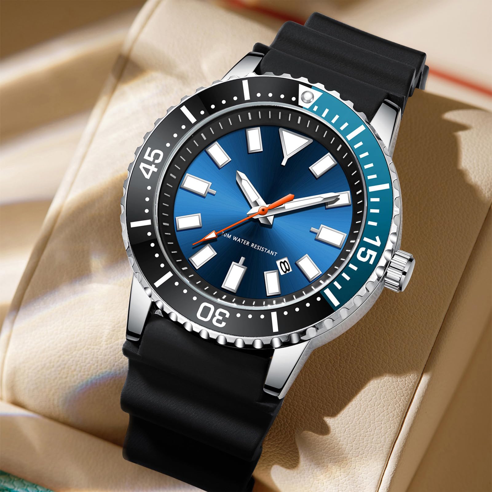 Automatico da Uomo, Orologio Luminescente con Calendario e Lunetta Girevole - Impermeabile al Quarzo per Attività Commerciale e Sport