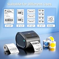 Vista 6 de Bluetooth Shipping Label Printer with 1 Roll Labels - D520BT Thermal Label Printer, Thermal Printers with Built-in Label Holder, Come with 500PCS