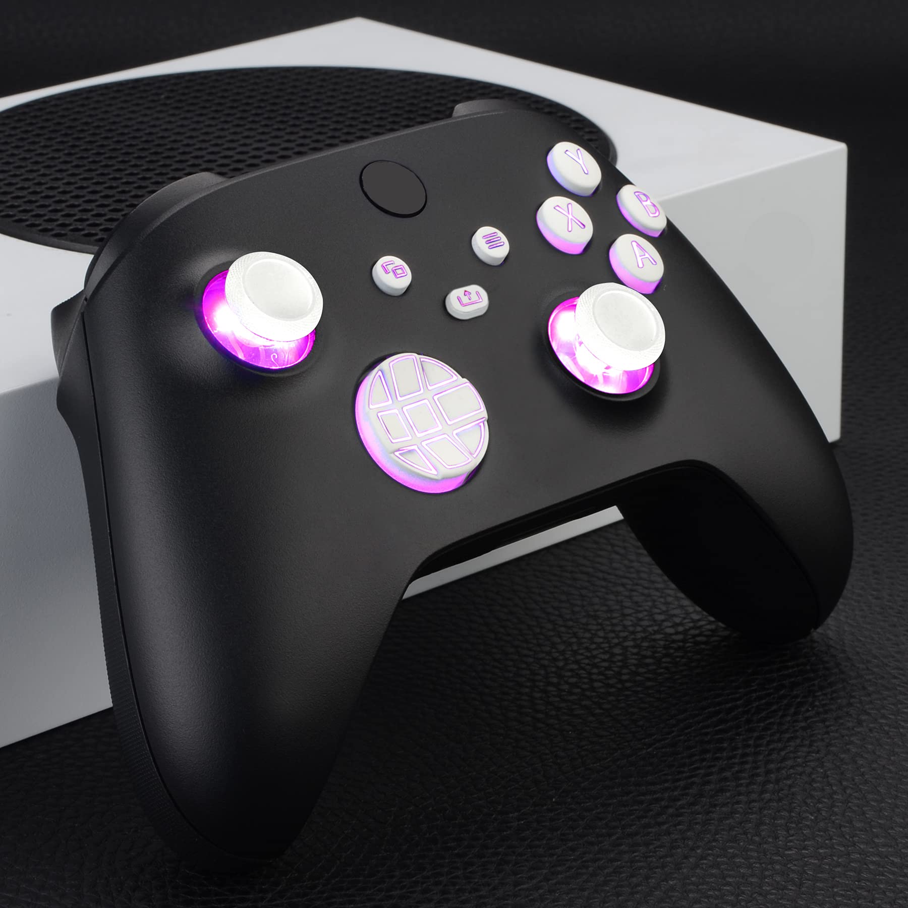 eXtremeRate Multicolori Tasti Luminosi Ricambio per Xbox Series X S Controller Dpad Analogici Pulsanti DTF LED Kit per Xbox Series X S Joystick Model 1914(Senza Controller)-Bianco