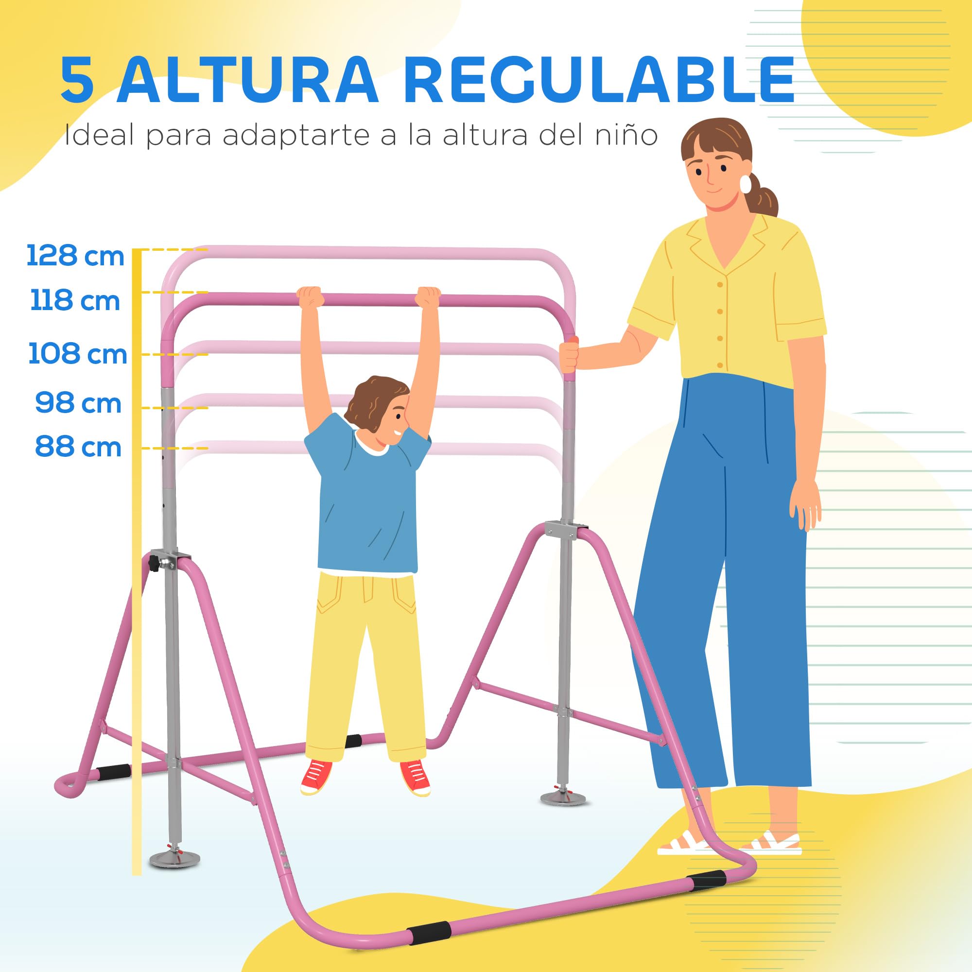 HOMCOM Barra de Gimnasia Artística Plegable, Altura Ajustable para Entrenamiento en Casa