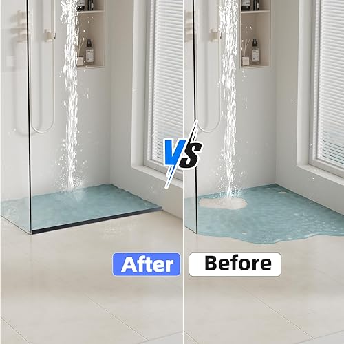 Miniatura 2 de Barrera de agua para umbral de ducha de 39 pulgadas, protector contra salpicaduras de silicona para fregadero de cocina y baño, color negro