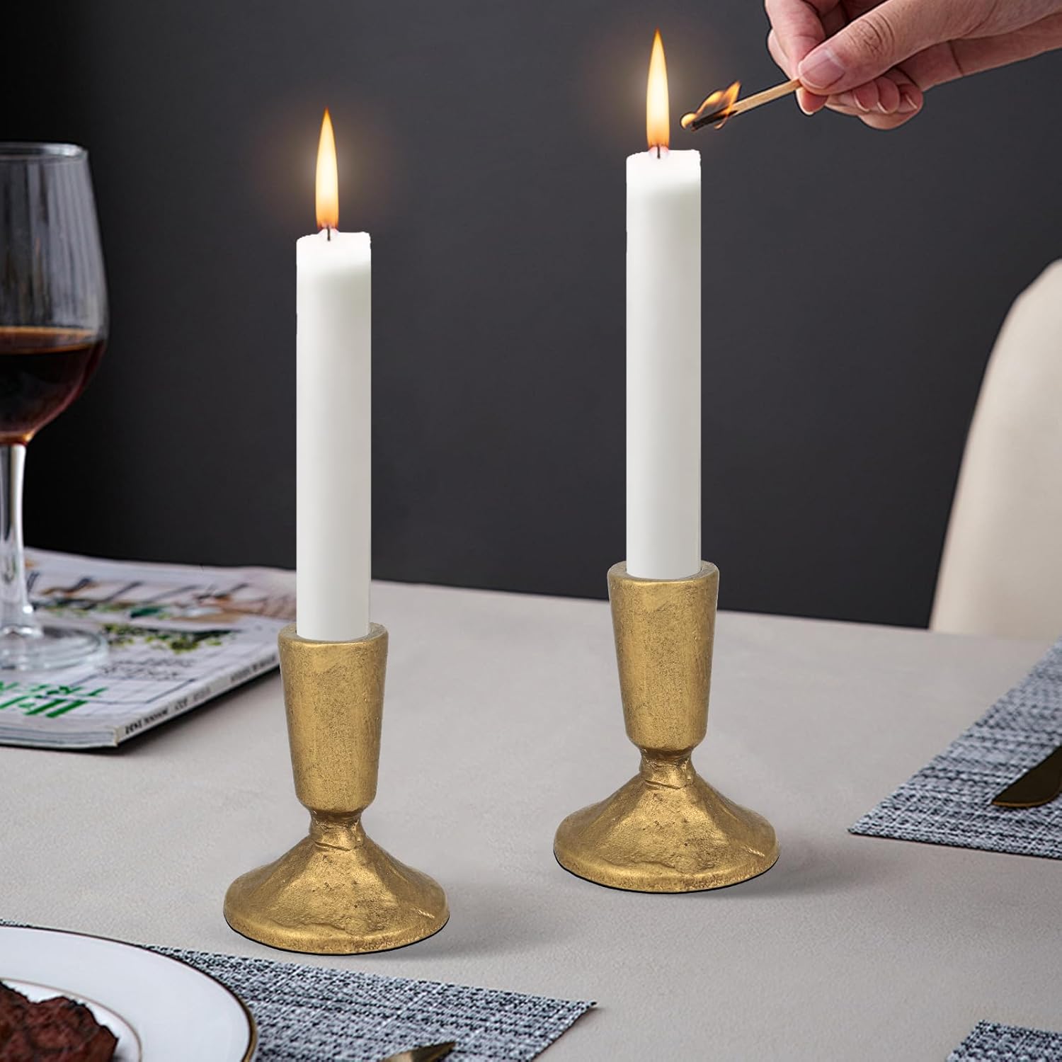 Iron Taper Candle Holder Set of 2, Heavy Candle Stick Holders Gold Candle Holders for Table Centerpiece, Weddings, Mantel and Party Decor - Image 6