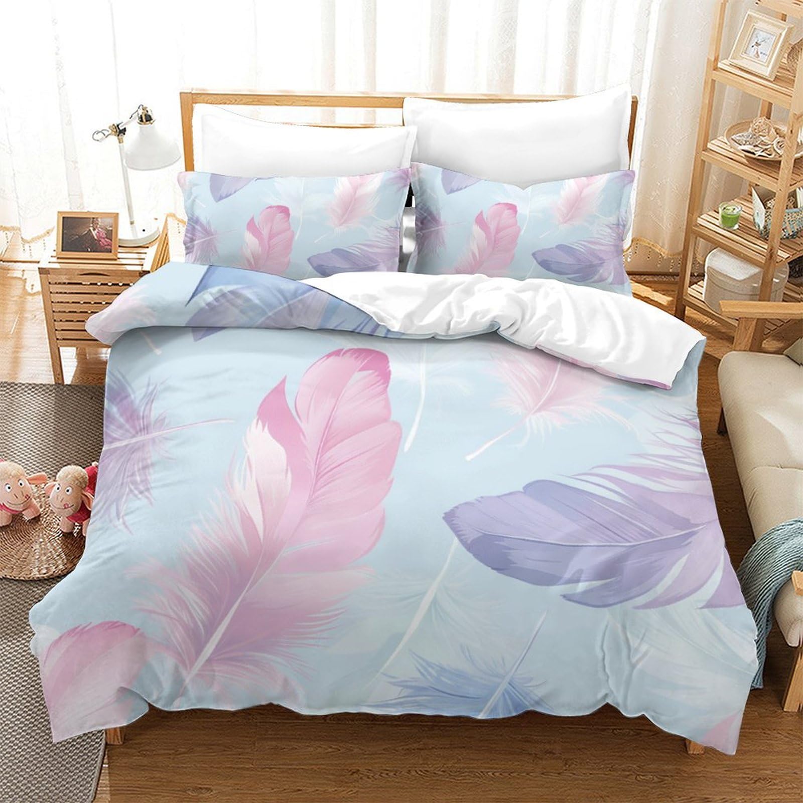 Parure de lit 3 pièces plumes housse de couette microfibre 260x220cm pour adultes