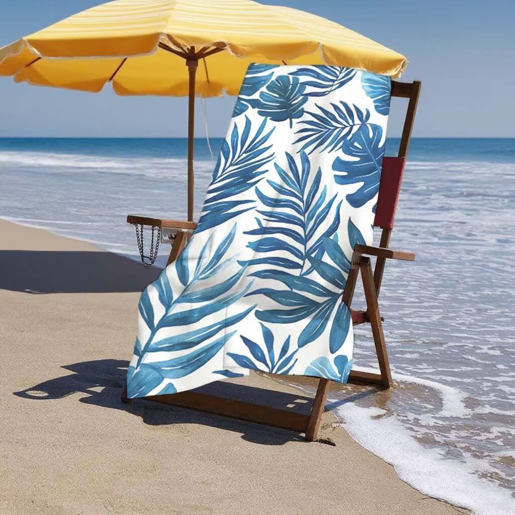 Telo Mare Microfibra 2 Set Telo Mare Grande 220x100cm/35x70cm Asciugamano Palestra Uomo, Leggero Antisabbia Asciugatura Rapida Vacanze Teli da Spiaggia per Piscina, Regalo Donna Uomo (Foglie) F-11