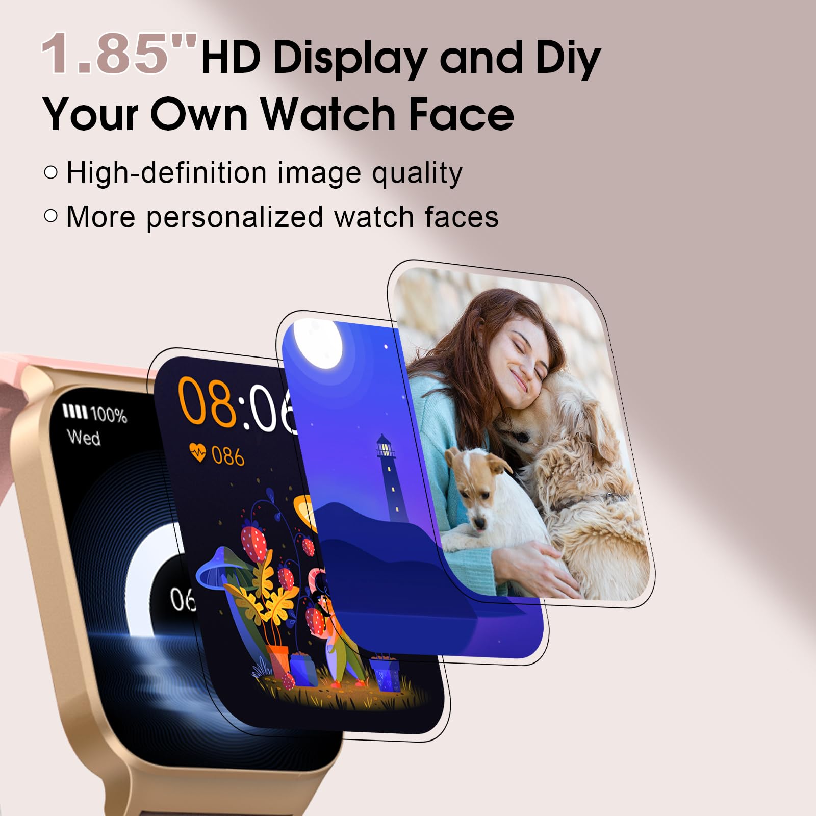 STECEi Smartwatch Uomo Donna Rispondi/Effettua Chiamate, 1.85" Orologio Smartwatch con 113 Sportivo, Impermeabil IP68 Sportivo Watch con Contapassi/Sonno/Cardiofrequenzimetro, Fitness Watch Oro Rosa