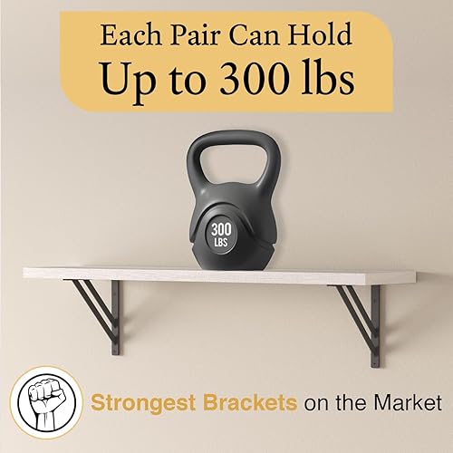 Miniatura 6 de Soportes L de Balin Designs (negro) para estantes estilo vigas de 8 a 10 pulgadas, soportes metálicos decorativos resistentes, estante de repisa,