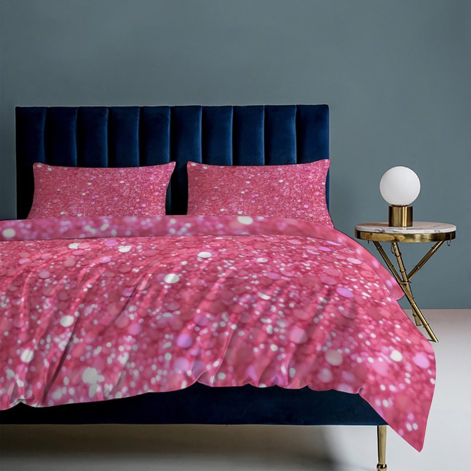 Set di biancheria da letto 3 pezzi, ultra morbido, con glitter rosa scintillante + 2 federe, leggero copripiumino double-face, per casa/hotel/regali, 218,4 x 178,8 cm