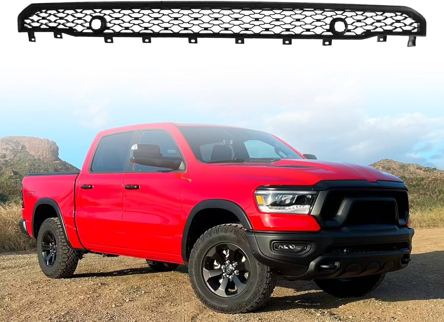 Front Lower Bumper Grille Compatible With 2019-2024 Ram 1500 Rebel TRX - Replacement For OEM 68274572AA/ CH1036198 - Black With Sensor Holes