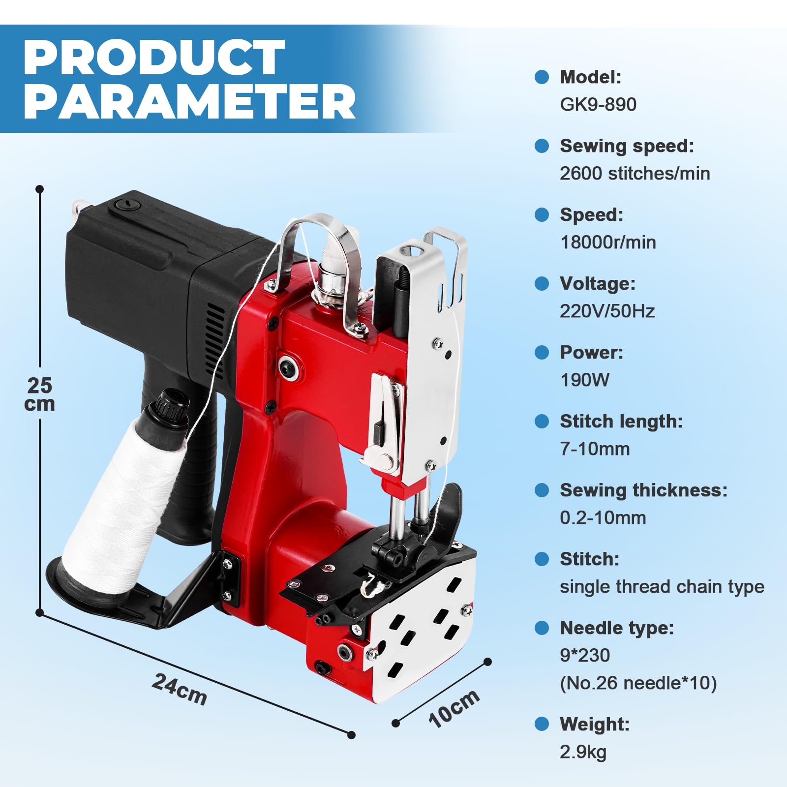 Macchina Da Cucire Portatile Per Sacchi 220V - Elettrica, Per Sigillare Sacchetti Di Tessuto, Carta, Plastica, Con 2 Fili