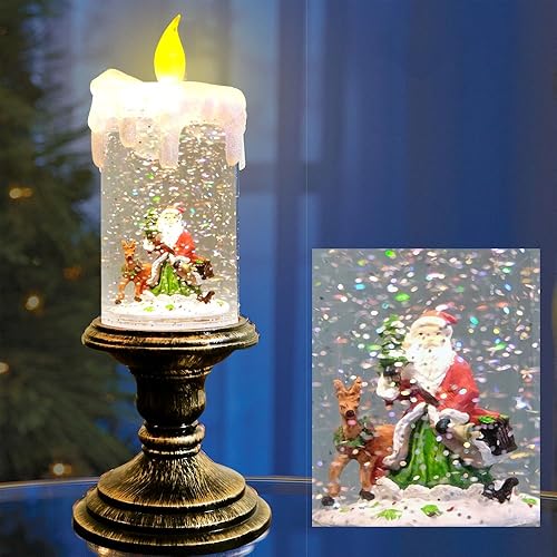 Miniatura 3 de Eldnacele Velas sin llama iluminadas con pilas, vela de globo de nieve de Navidad, velas giratorias brillantes de agua para decoración del hogar