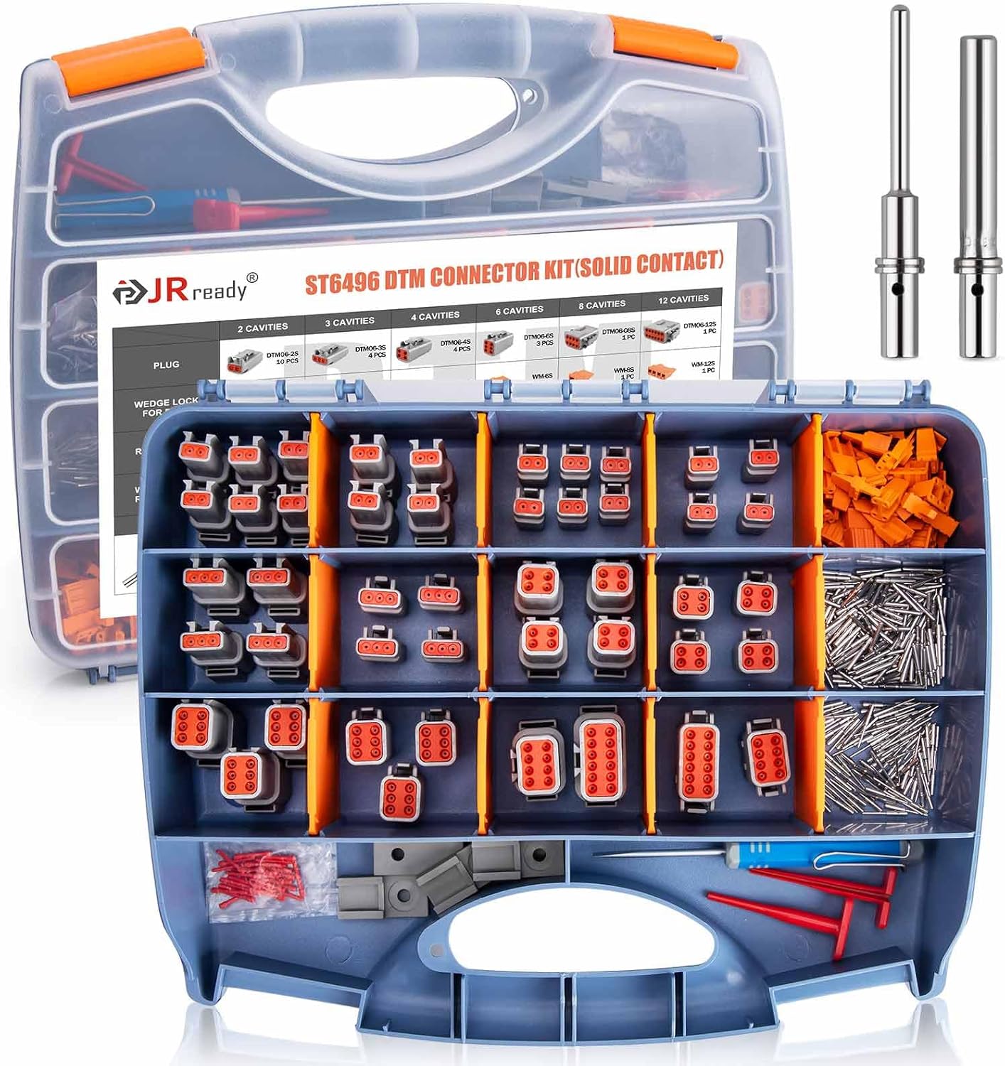 JRready ST6496 DTM Connector Kit, 300PCS Deutsch DTM Connectors 2 3 4 6 8 12 Pin with Size 20 Solid Contacts(20-22 AWG), IP67 Waterproof Automotive Electrical Connectors for Car Truck Wiring