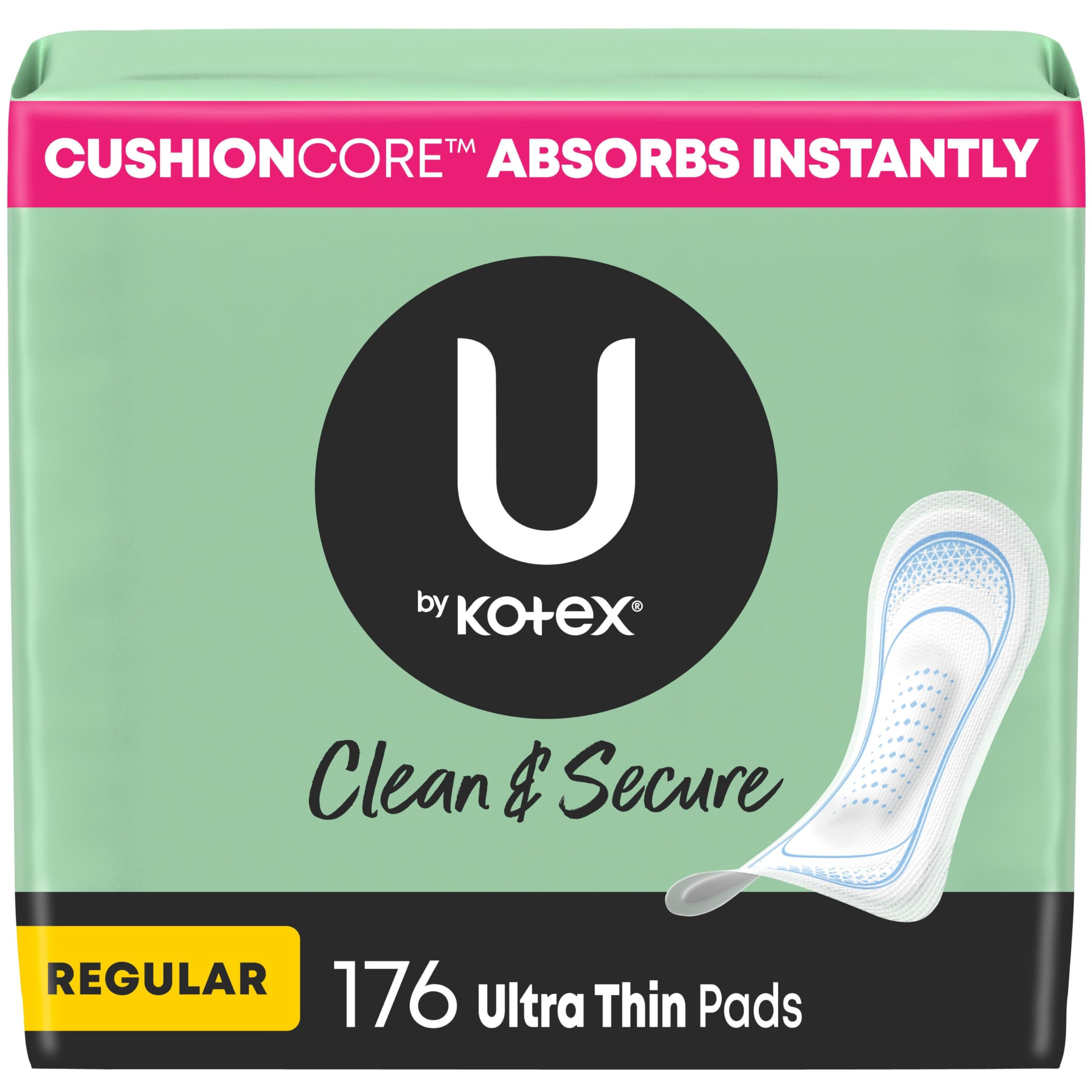 u by kotex clean amp secure ultra thin pads regular absorbency 176 count 4 packs of 44 packaging may vary