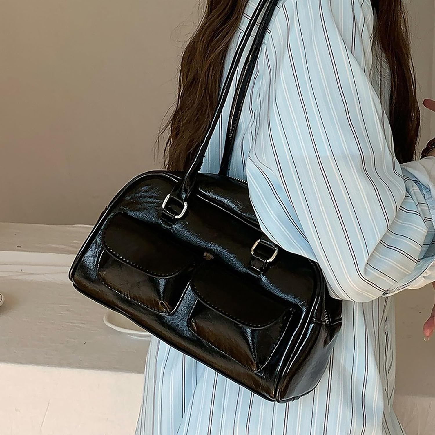 Y2K Shoulder Bag for Women Black Small Purse Brown Purse Trendy Purse Retro Women's Shoulder Handbags Purses - Image 3