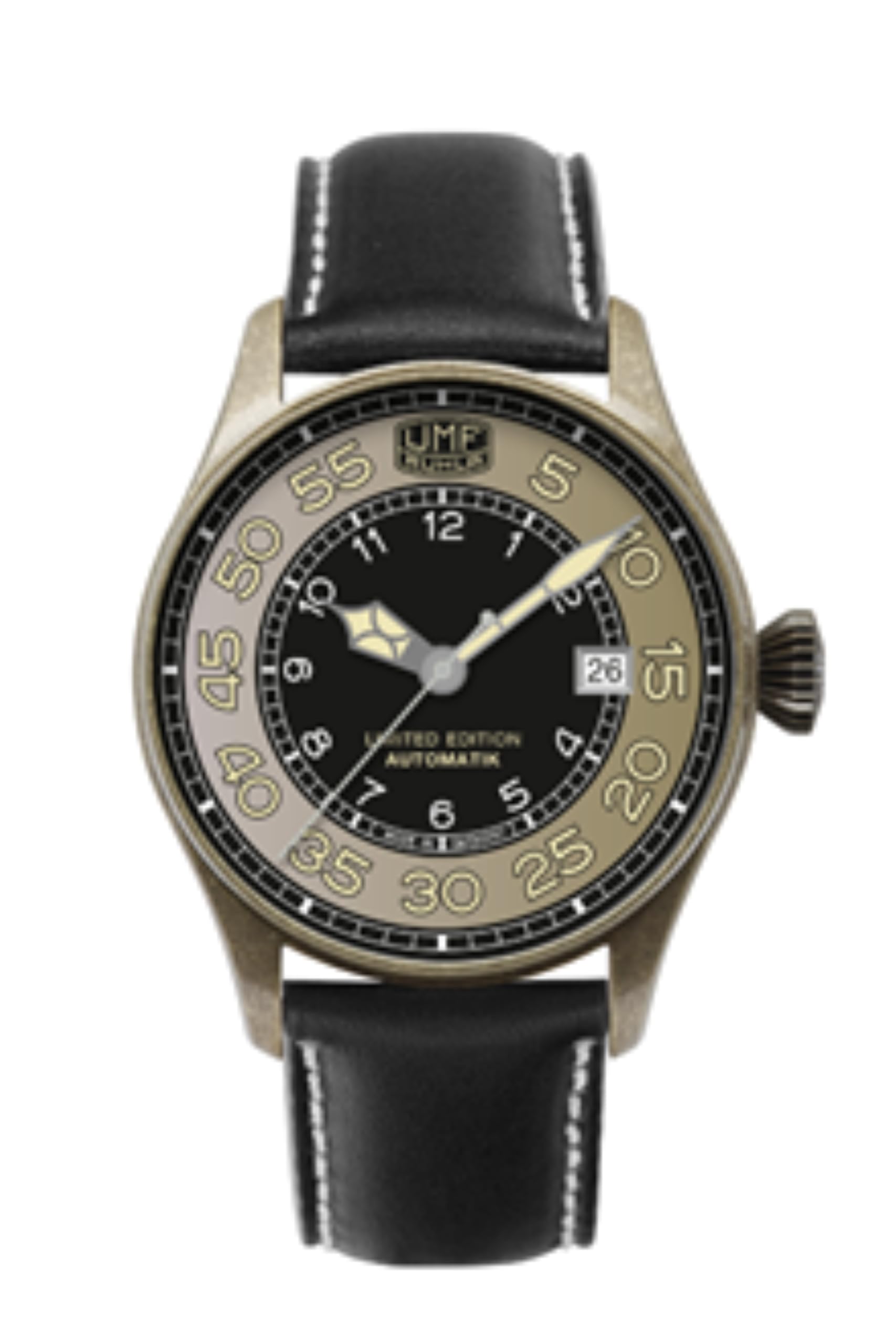 UMF RUHLA Automatik Limited Edition Vintagelook Herrenuhr Lederband schwarz 1164-5 - Made in Germany