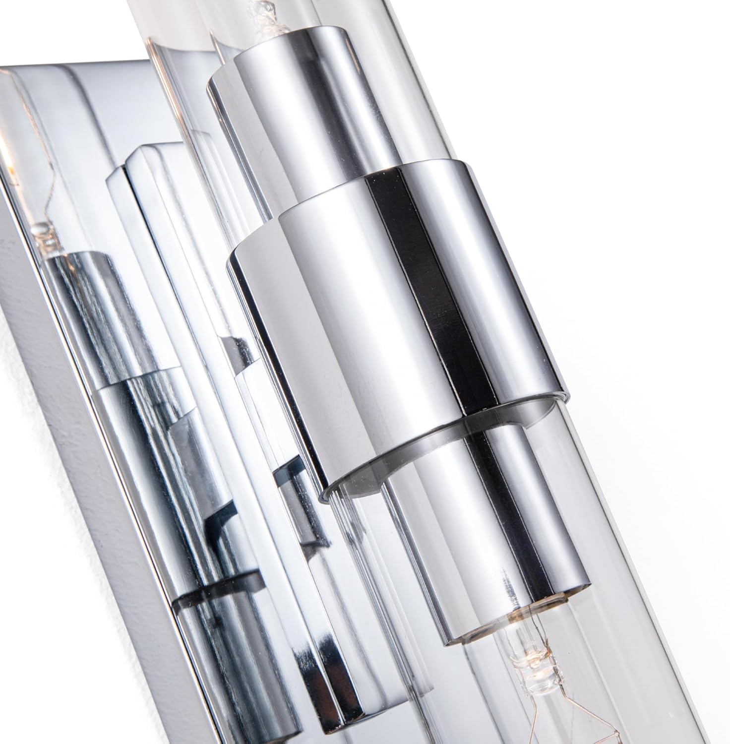 23 Inch Modern Chrome Wall Sconces Set of Two – Chrome Vertical Glass Shade Bathroom Vanity Light Fixtures, Clear Glass 2 Light Wall Sconces for Hallway or Living Room (Bulb Included)