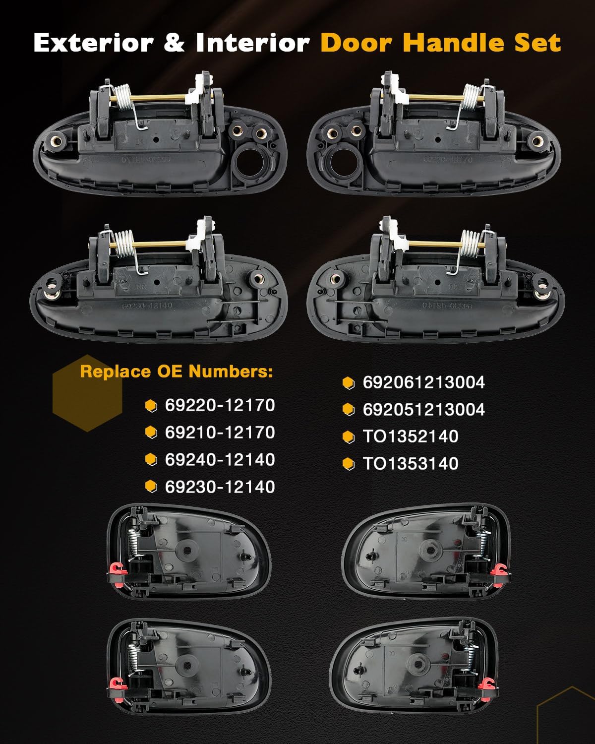 Door Handle Set, Compatible With 1993-1997 Toyota Corolla, Geo/Chevy Prizm | Interior & Exterior Front & Rear Left Driver & Right Passenger Side | Replaces# 6922012160 69210-12160 77462 77464 (8 PCS)