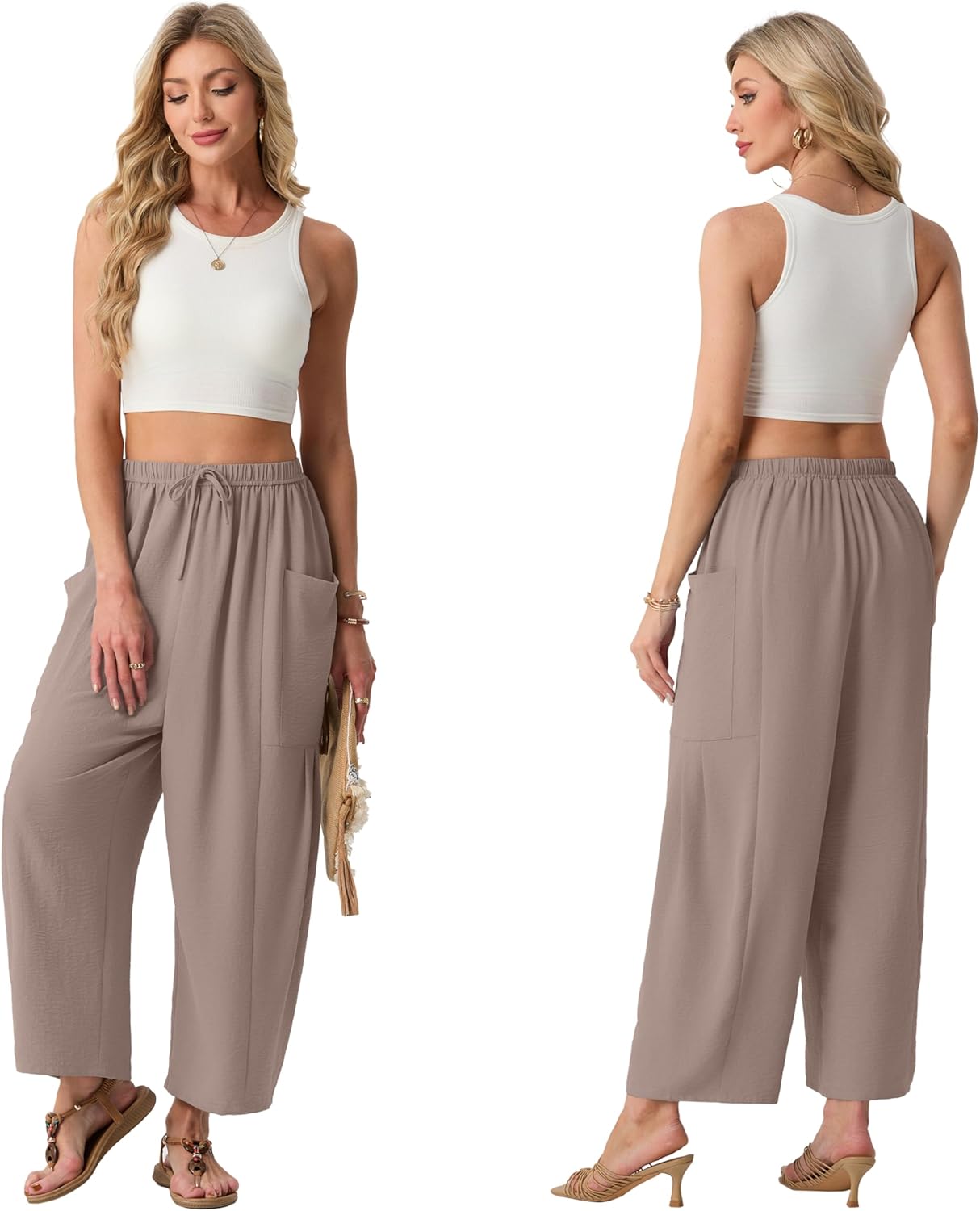 Womens Wide Leg Pants Casual Loose Palazzo Pants Summer Beach Travel Vacation Harem Pants with Pockets - Image 2