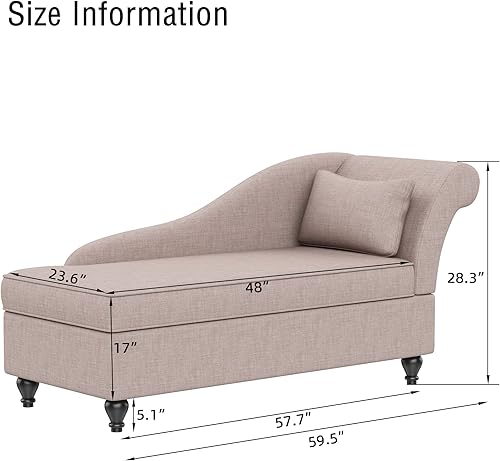 Miniatura 16 de Yongqiang Chaise Lounge - Sofá reclinable tapizado para interiores, sala de estar, dormitorio, terciopelo gris (reposabrazos izquierdos)