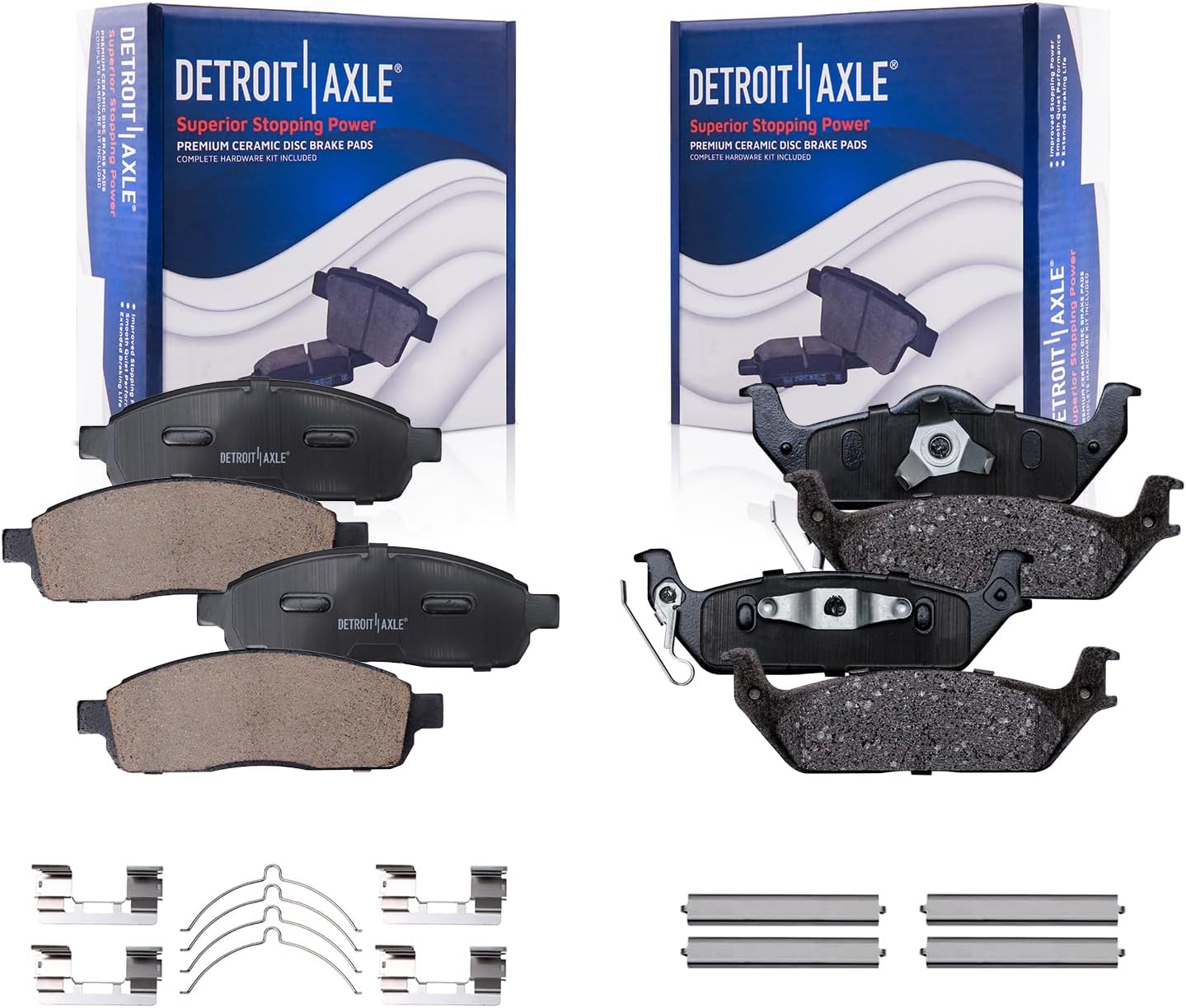 Detroit Axle - Brake Pads for 2004 2005 2006 2007 2008 Ford F-150 Lincoln Mark LT, Front and Rear Ceramic Brake Pads with Hardware Replacement