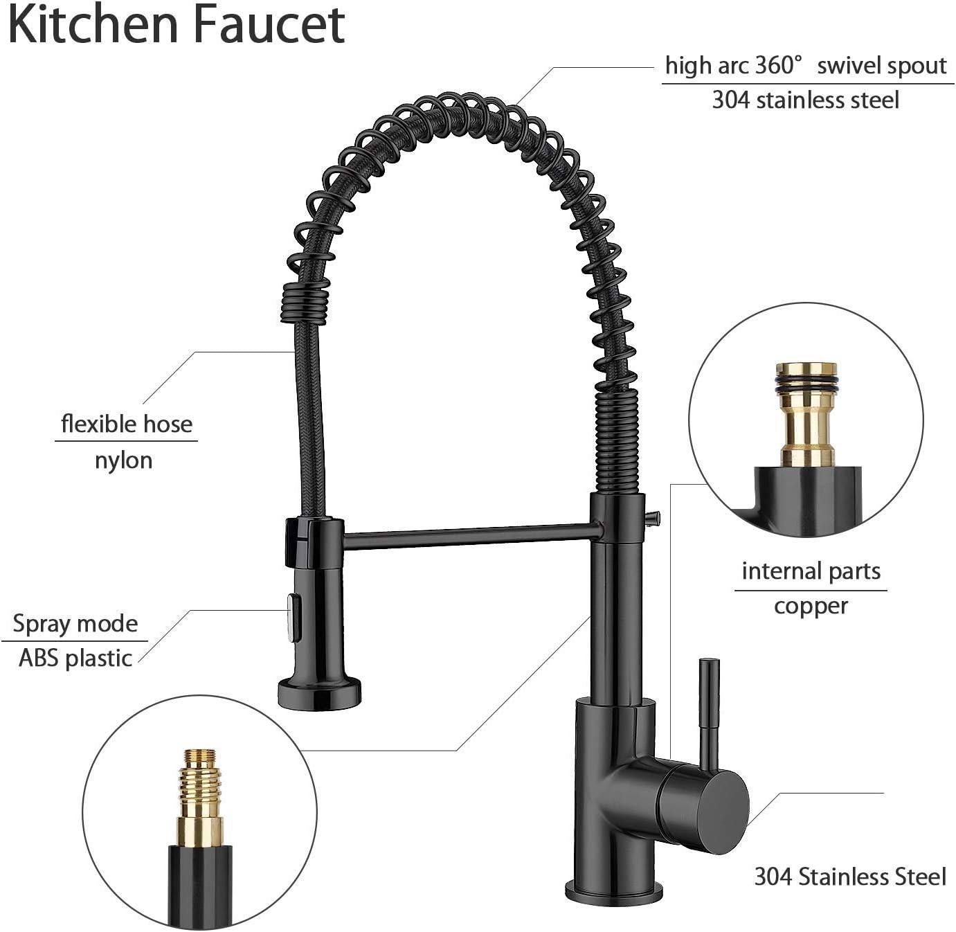 50% Off Discount AJOYEUX Pull Down Kitchen Sink Faucet Single Handle (Black)