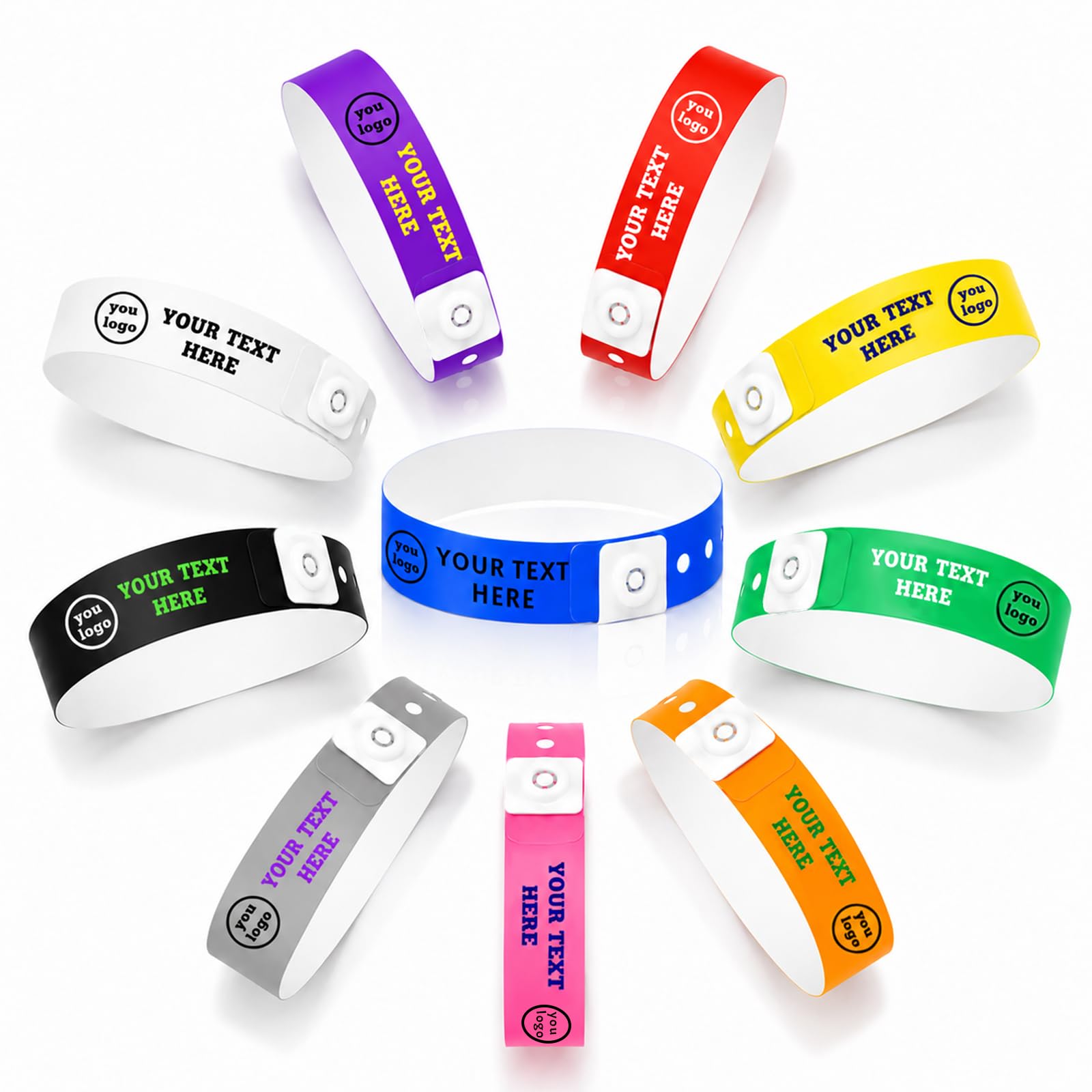 Custom PVC Wristbands with Personalized Text & Logo, Colored Wristbands for Events, Parties, Festivals, VIP Access, Security & Admission