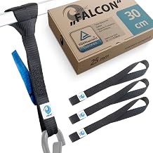 valonic FALCON - 4x soft loop tie down straps, 30cm, 25mm, 1000kg, T V Rheinl. certified, EN-12195-2 - black, for motorcycle handlebar, motorbike, roof rack