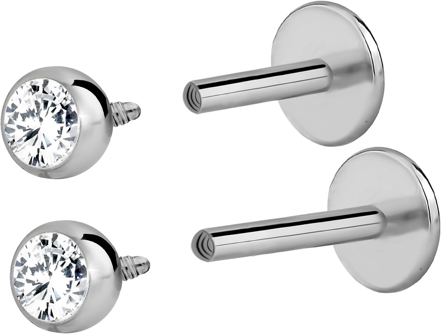 Forbidden Body Jewelry 16G-18G Internally Threaded Solid Titanium Tragus/Helix Earring/Labret Stud with CZ Ball Top