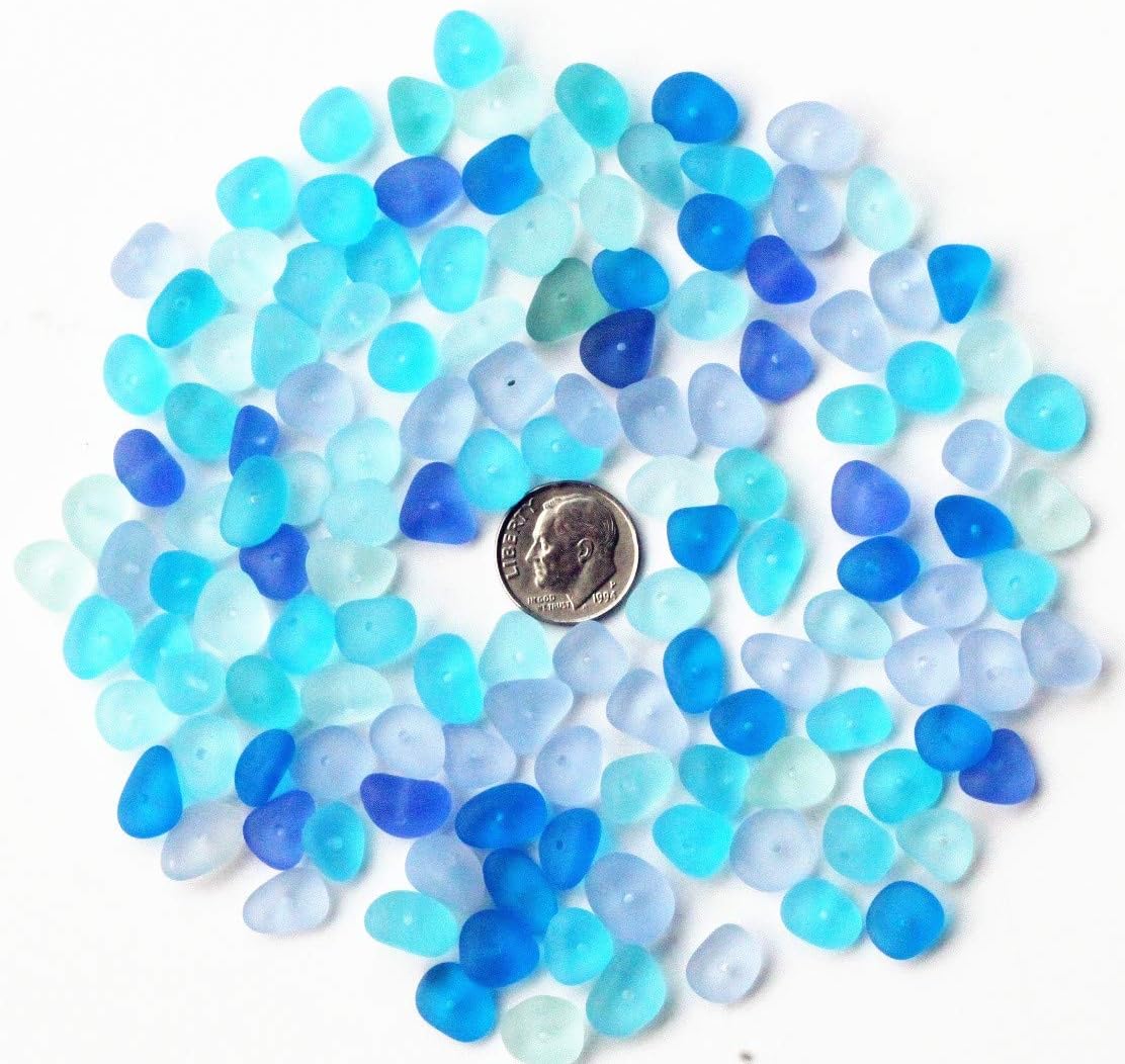 20 Pieces 10-12 mm Small Center drilled sea Beach Glass Jewelry use (Blue)