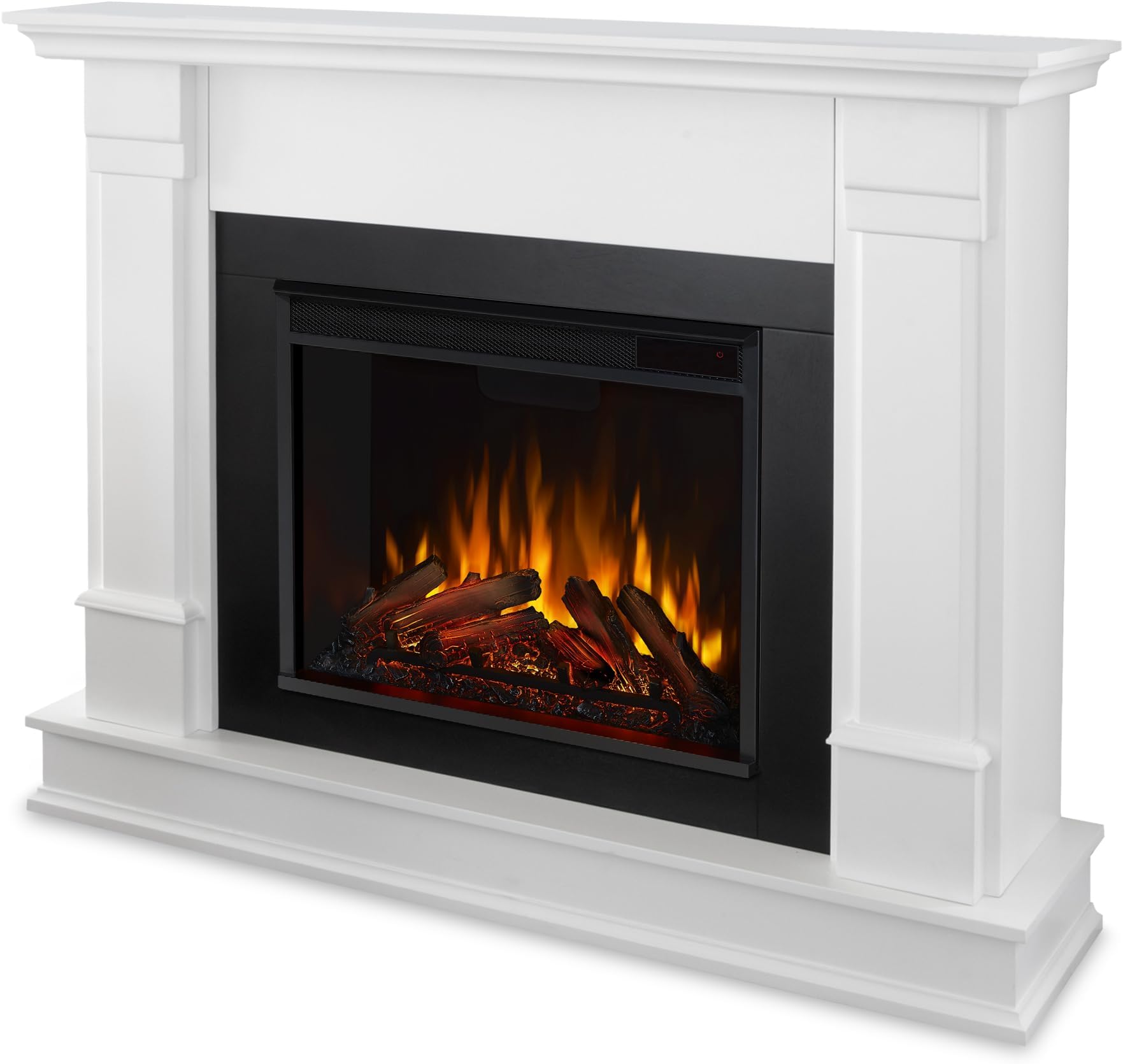 Real Flame Silverton 48” Electric Fireplace with Mantel for Living Room or Bedroom, Replaceable Fireplace Insert Heater, Realistic Log and Flame Effect, Remote Control, Timer, White