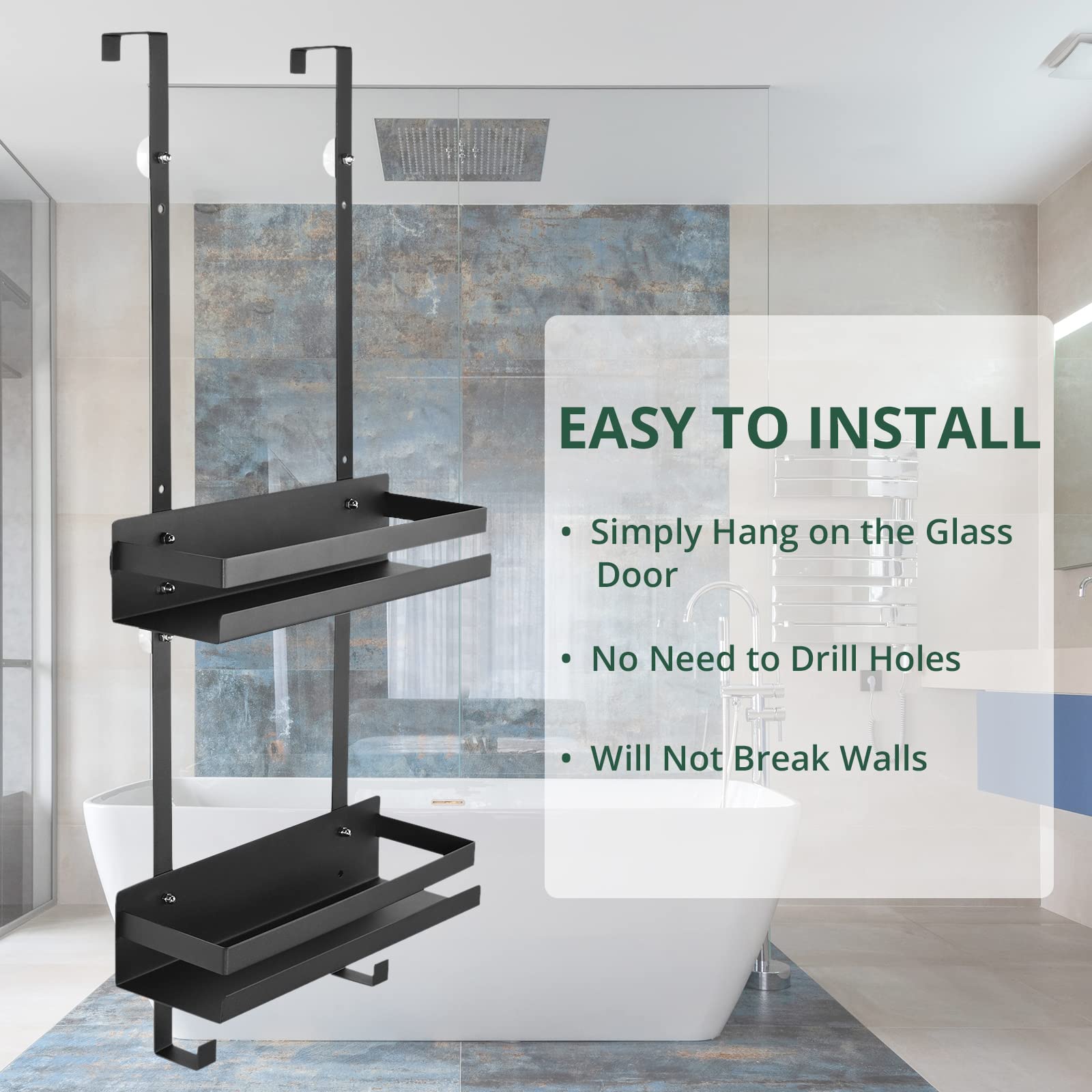 Amazon｜JiGiU シャワードア用シャワーキャディ 2段シャワーハンギング