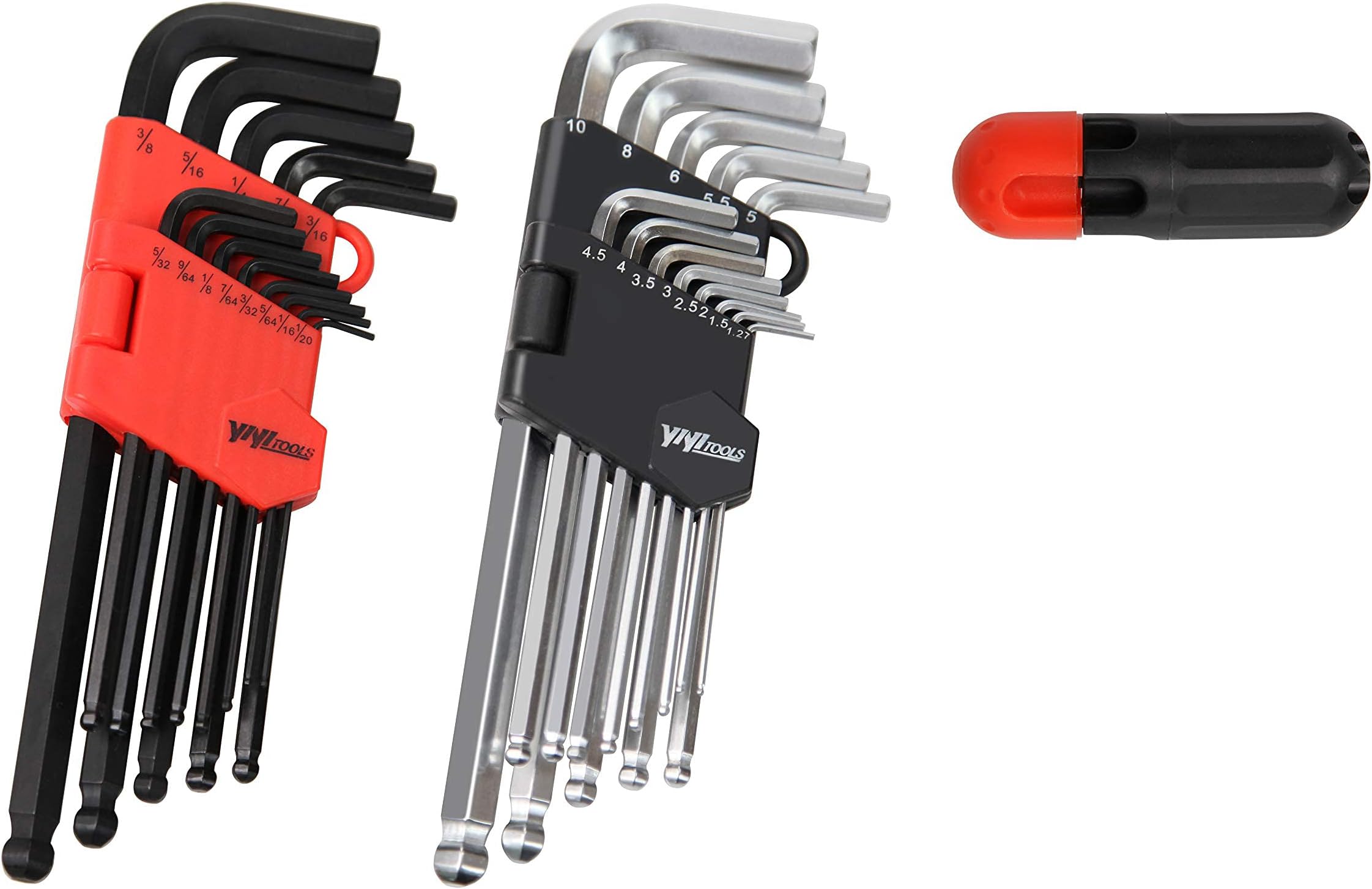 YIYITOOLS Hex Key Allen Wrench Set– 26-Piece With Ball End and Free Strength Helping T Handle,1/20-3/8 inches, 1.27-10 mm, Black and Silver , Industrial Grade Set Tools, T handle Allen Wrench Set