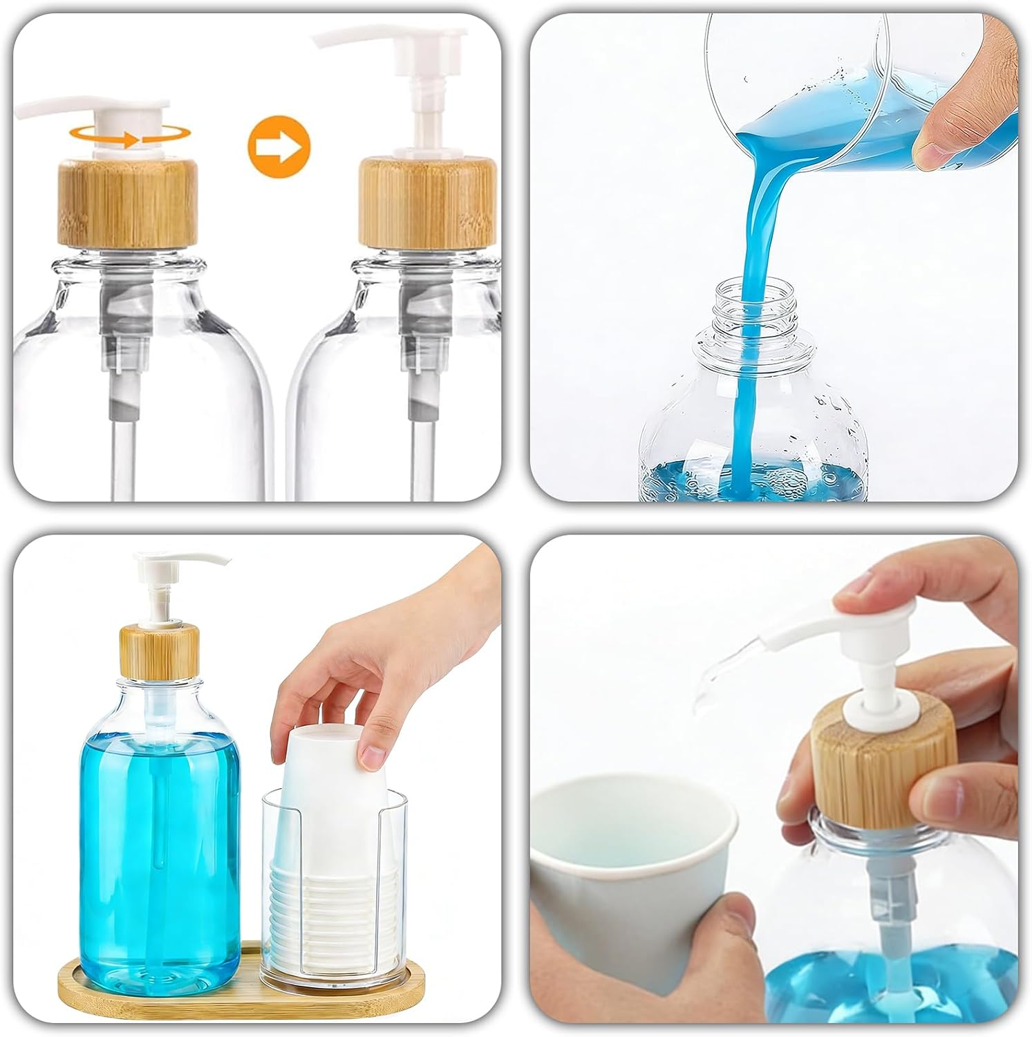 Pack of 6 Mouthwash Dispenser with Cup Holder, Mouth Wash Pump Bottle for Bathroom, 17oz Refillable Plastic Mouthwash Container with Bamboo Tray image 5