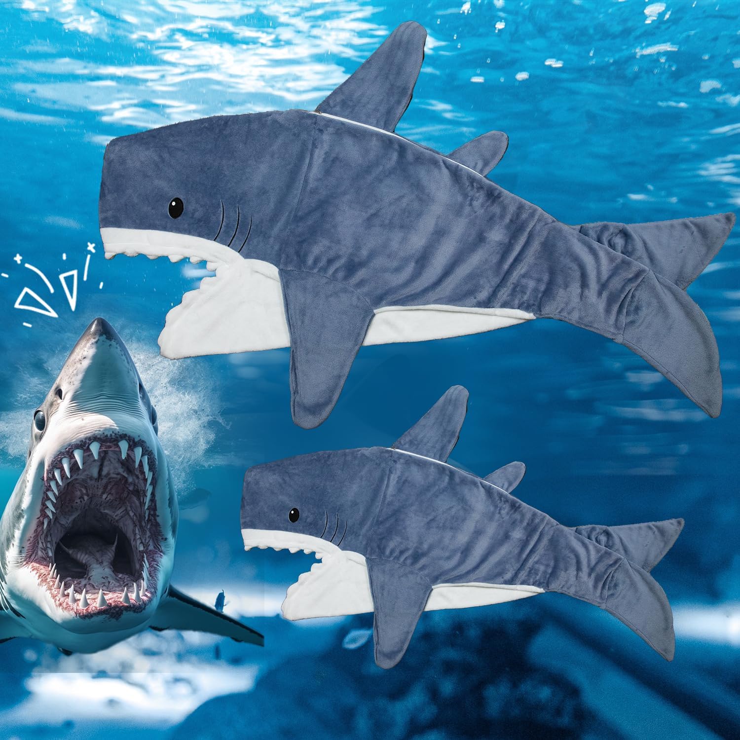 Shark Wearable Blanket Hoodie Onesie for Kids Adult,Cozy Fleece Shark Blanket Hoodie, Shark Cosplay Costume Kids Women Men