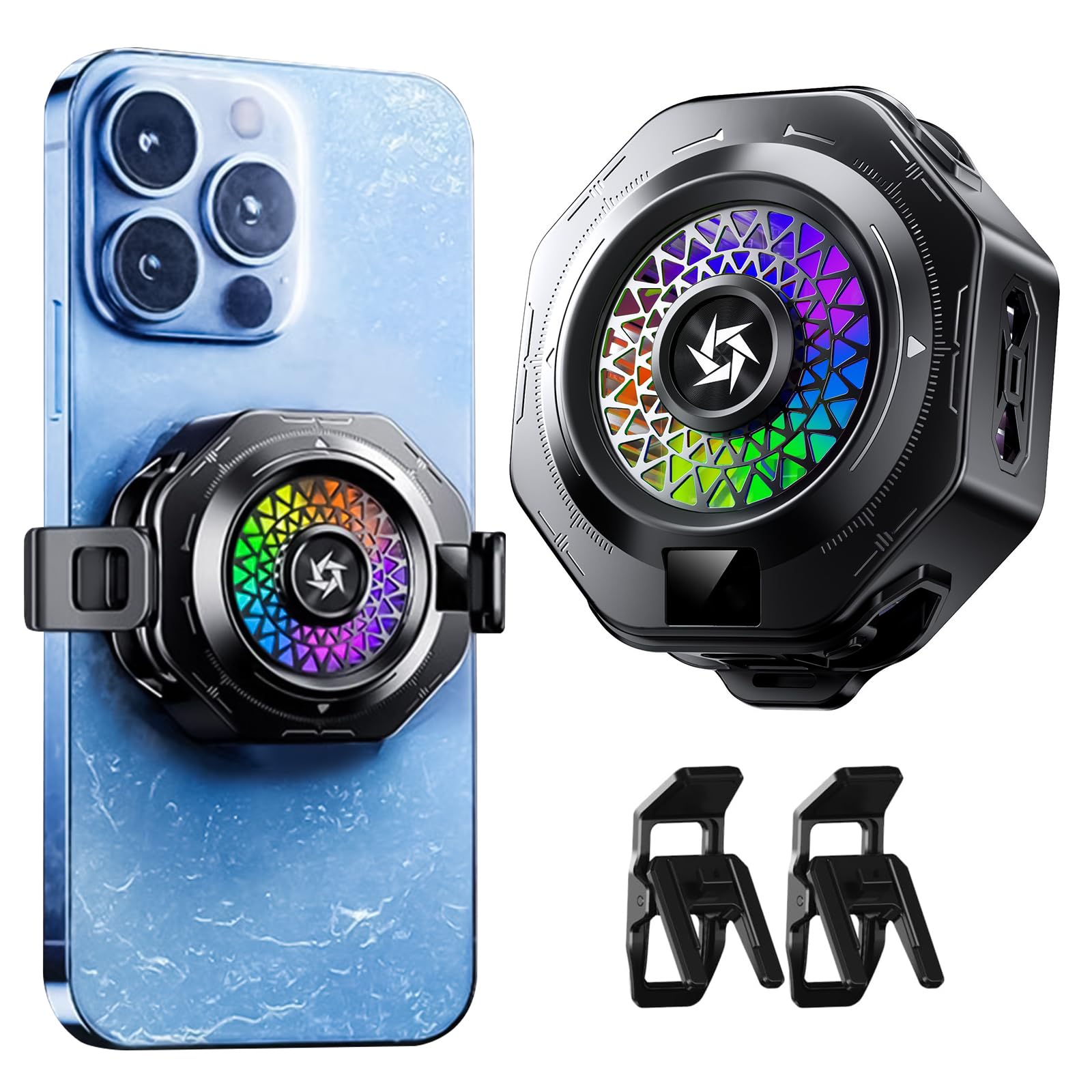 Ventilador para Movil, Enfriador para Celular con Iluminación RGB, Visualización De Temperatura En Tiempo Real, para Móviles, Tabletas E iPad