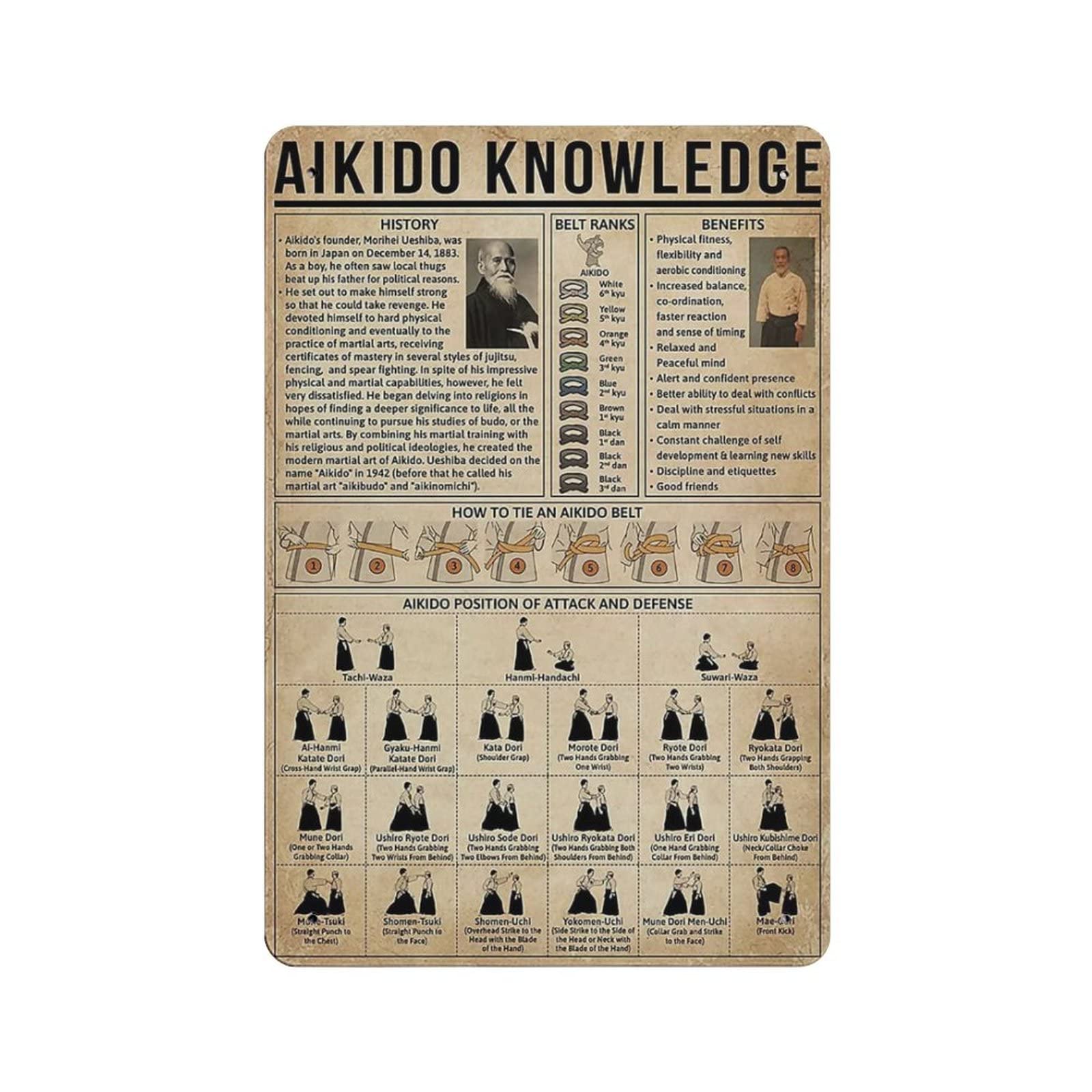 AOOEDM Aikido Knowledge Metal Sign for Home Coffee Garage Wall Decor Vintage Poster Bar Signs for Home Bar Retro Metal Tin Sign